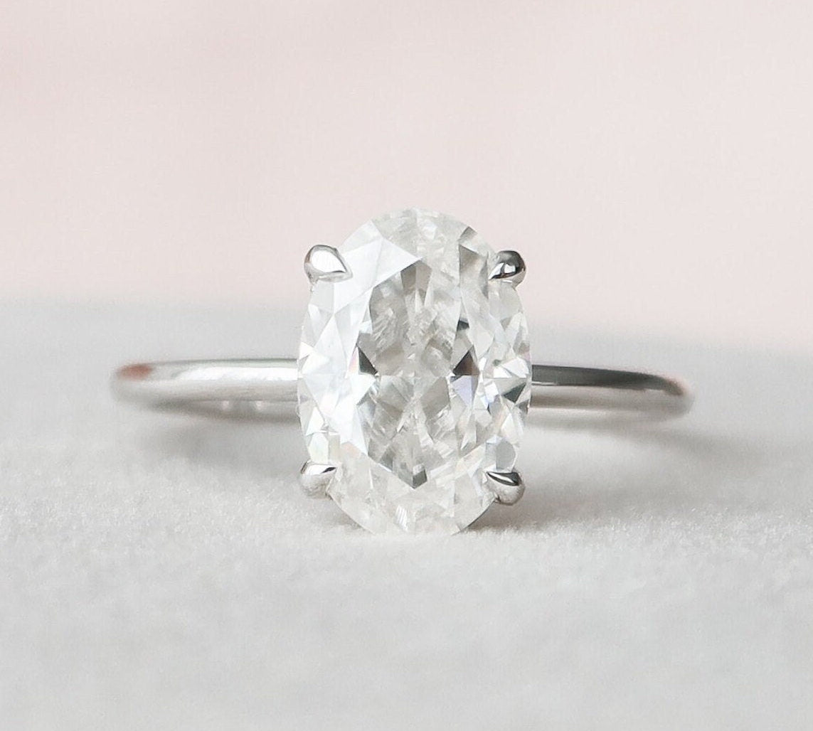2.0 CT Oval Solitaire & Hidden Halo Moissanite Engagement Ring 3