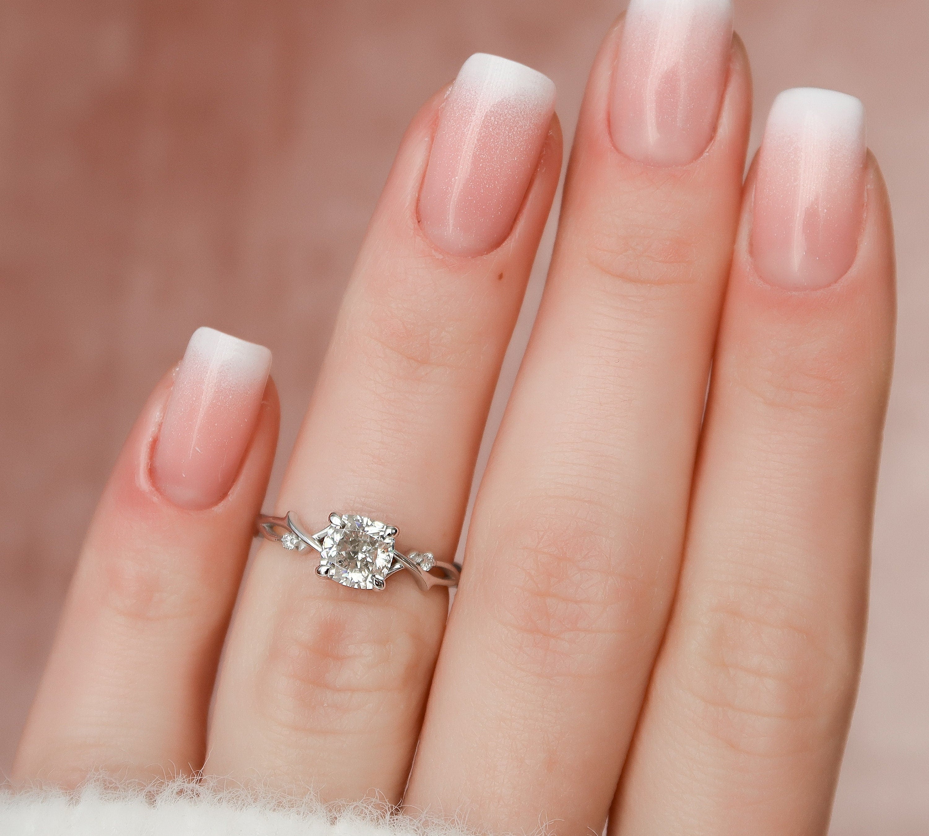 1.0 CT Cushion Solitaire & Twig Setting Moissanite Engagement Ring 2