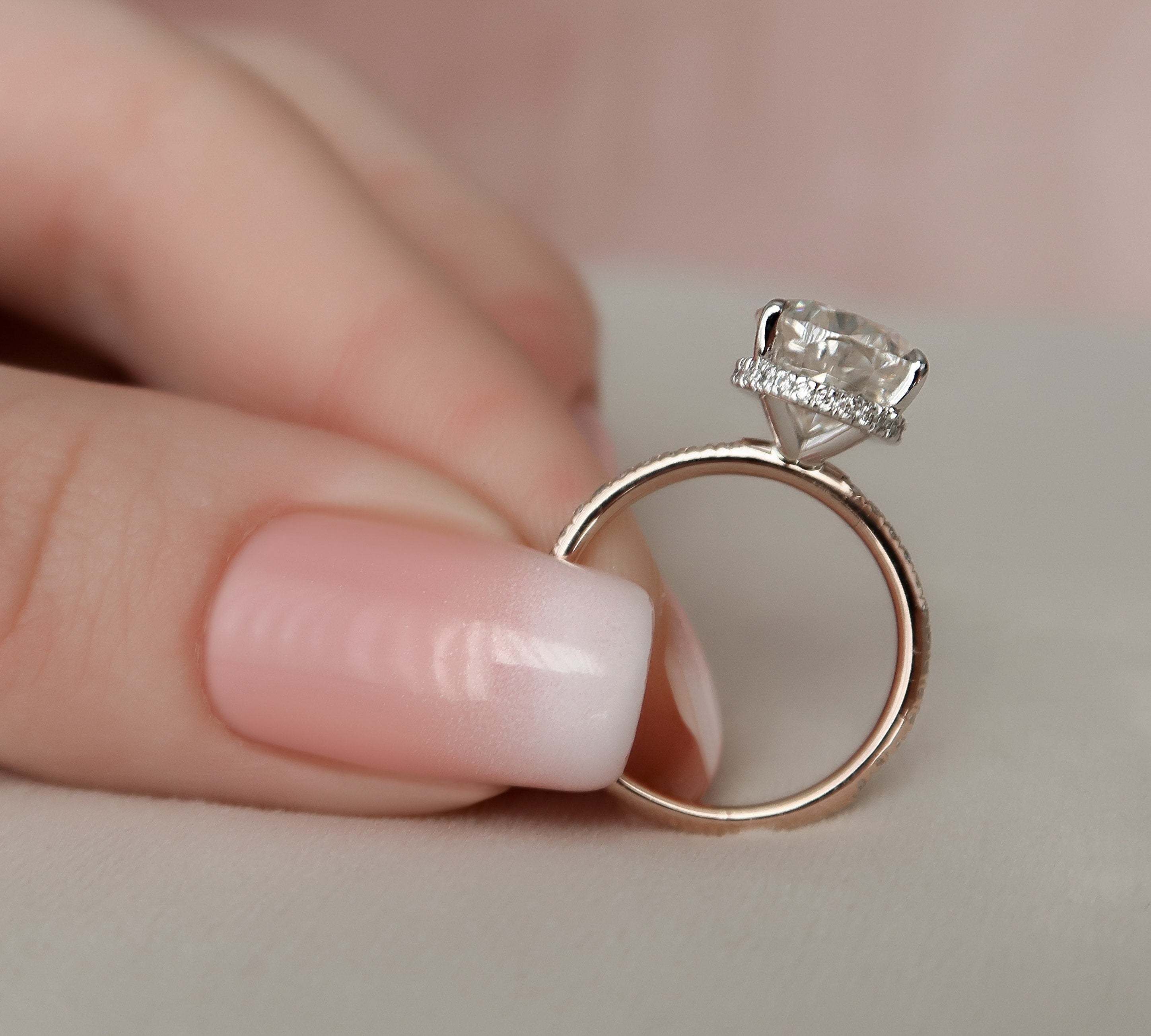 3.5 CT Pear Hidden Halo & Pave Setting Moissanite Engagement Ring 2