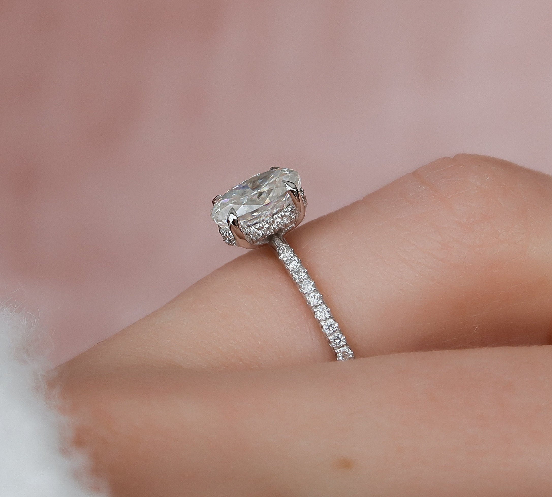 1.0 CT Oval Hidden Halo & Pave Setting Moissanite Engagement Ring 3