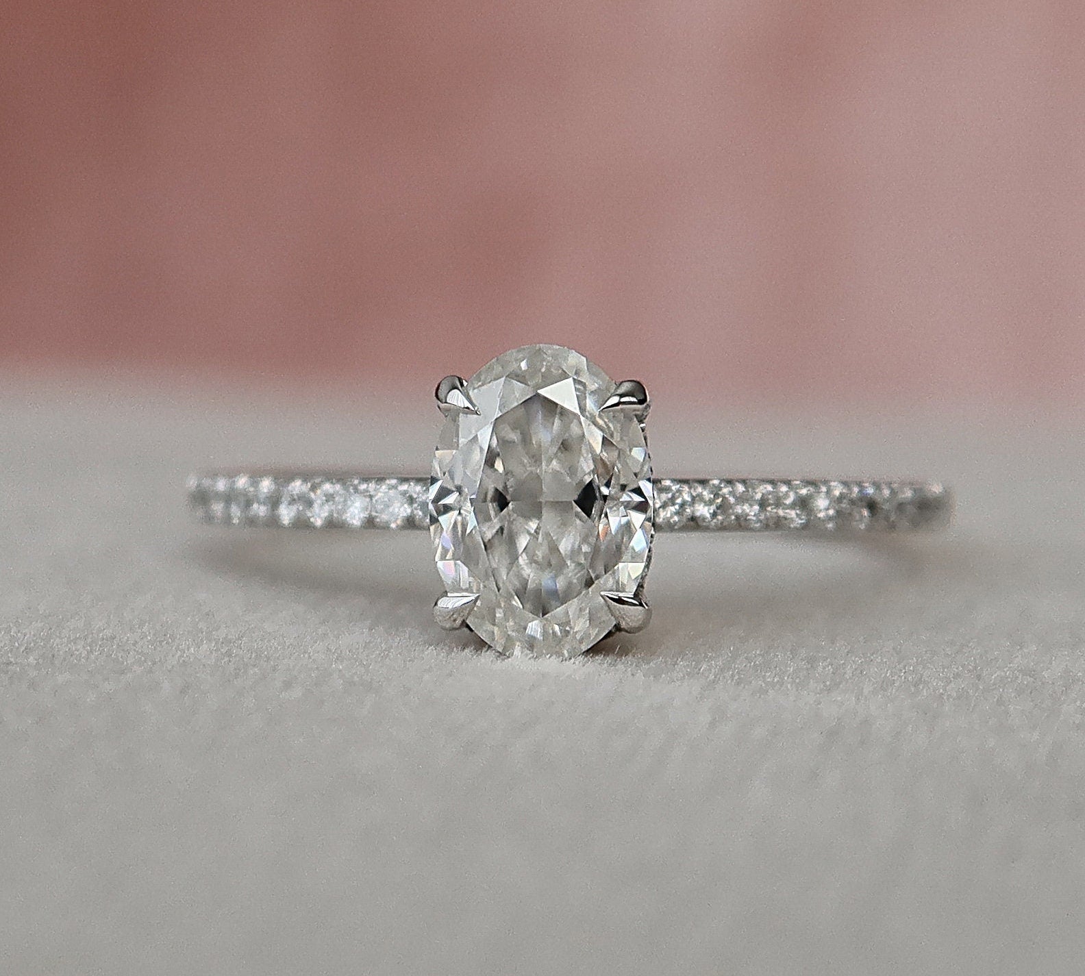 1.0 CT Oval Hidden Halo & Pave Setting Moissanite Engagement Ring 2