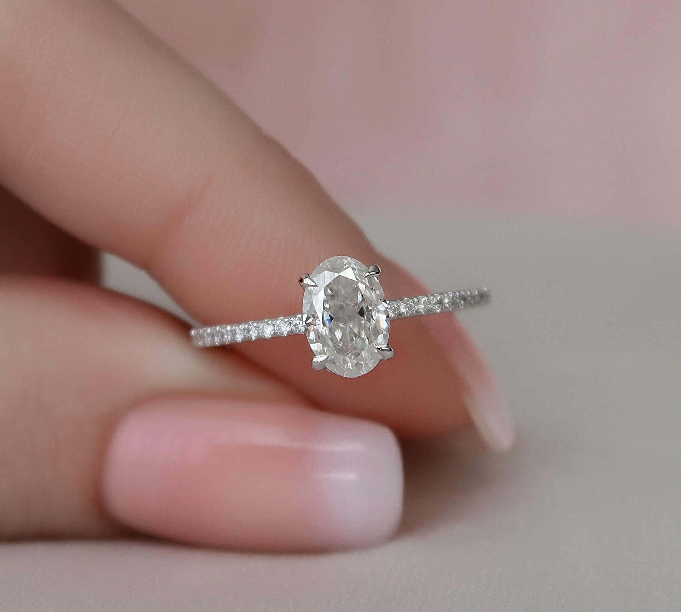 1.0 CT Oval Hidden Halo & Pave Setting Moissanite Engagement Ring 1