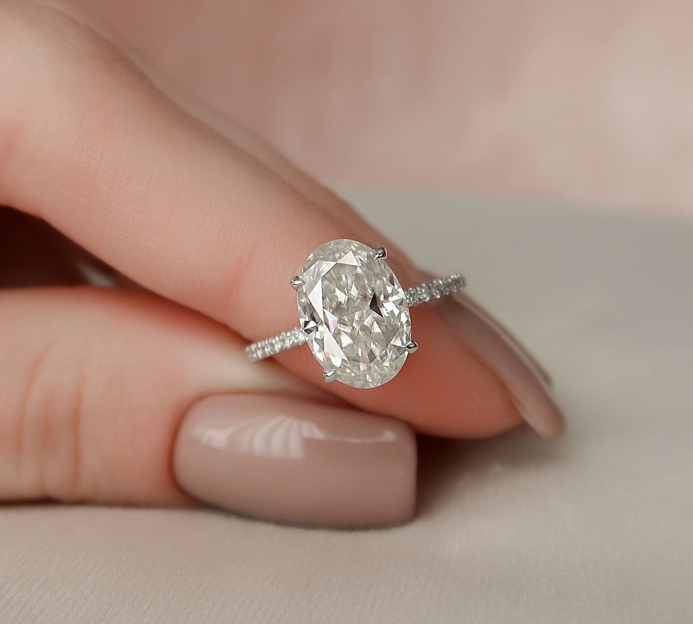 3.0 CT Oval Pave Setting & Hidden Halo Moissanite Engagement Ring 3