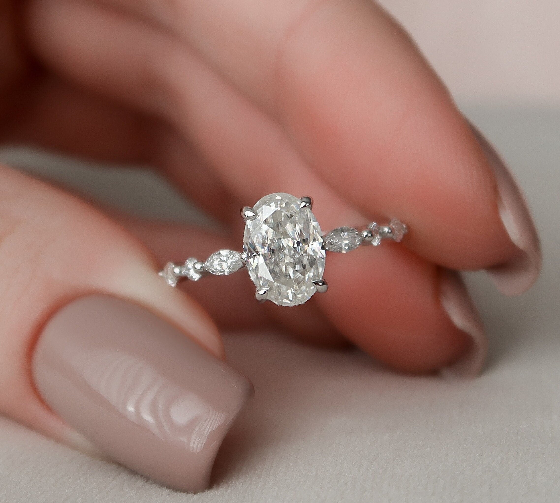 1.5 CT Oval Hidden Halo Pave Moissanite Engagement Ring 1