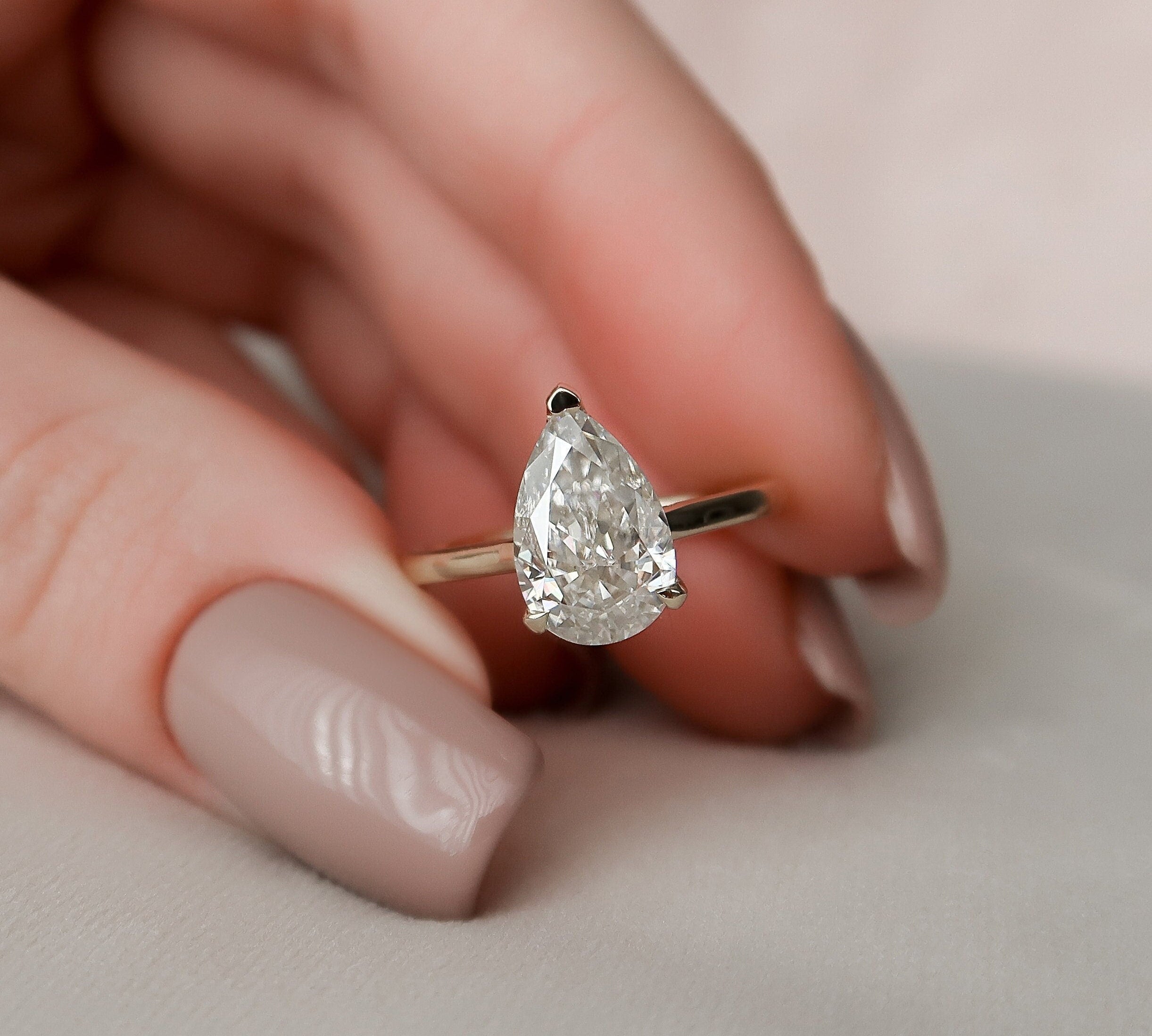 2.0 CT Pear Solitaire & Hidden Halo Style  Moissanite Engagement Ring 1