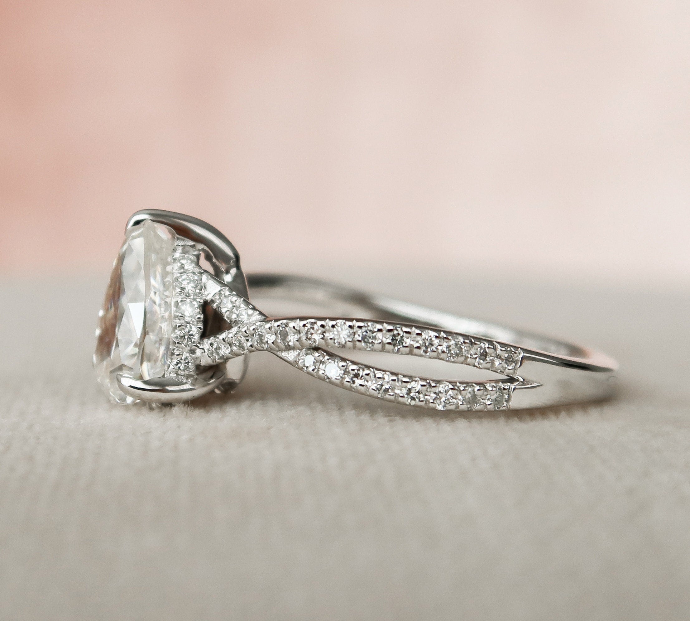 1.0 CT Pear Cut Criss Cross Pave Moissanite Engagement Ring 2