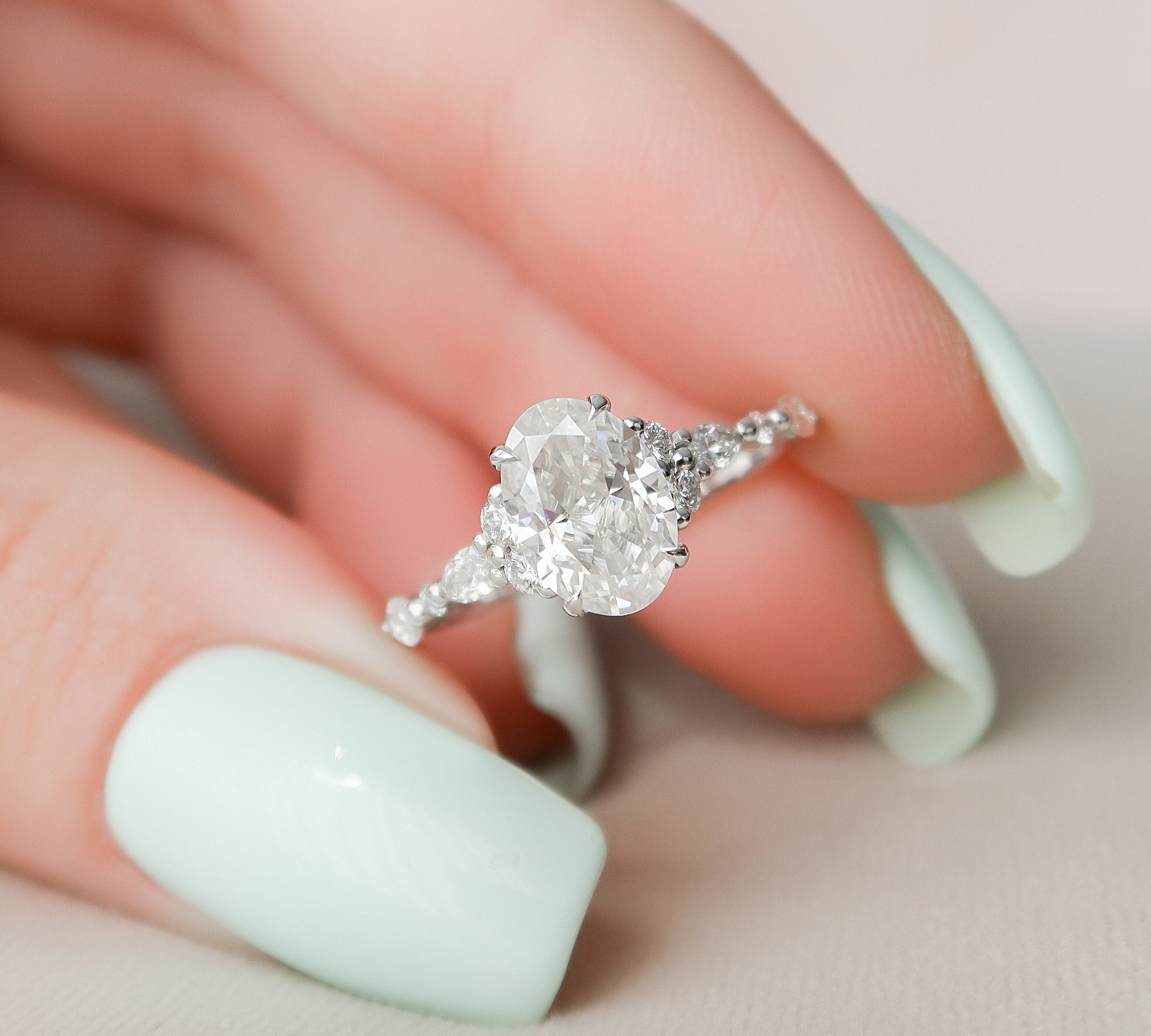 1.5 CT Oval Pave Moissanite Engagement Ring 1