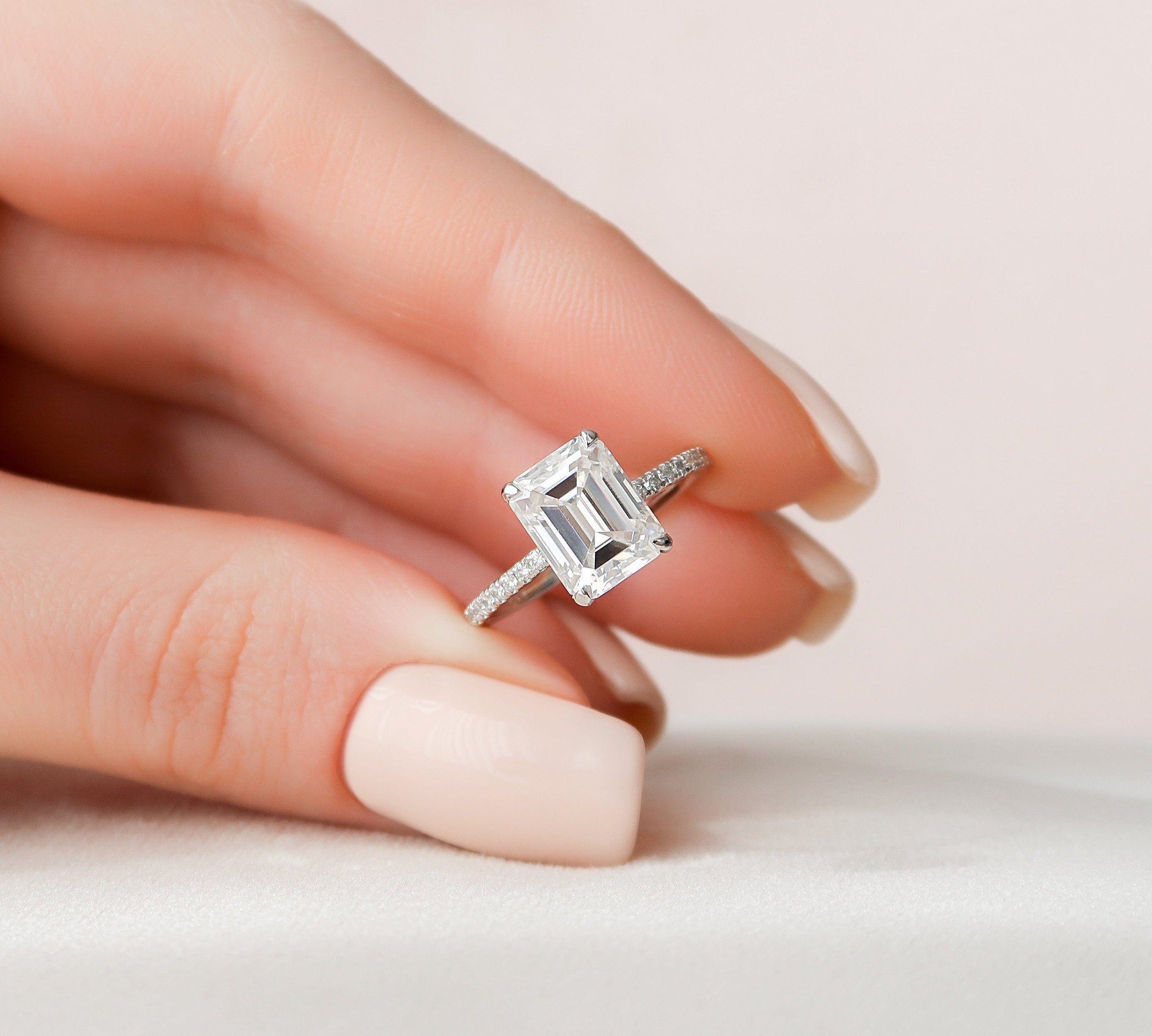 2.5 CT Emerald Hidden Halo & Pave Moissanite Engagement Ring 1