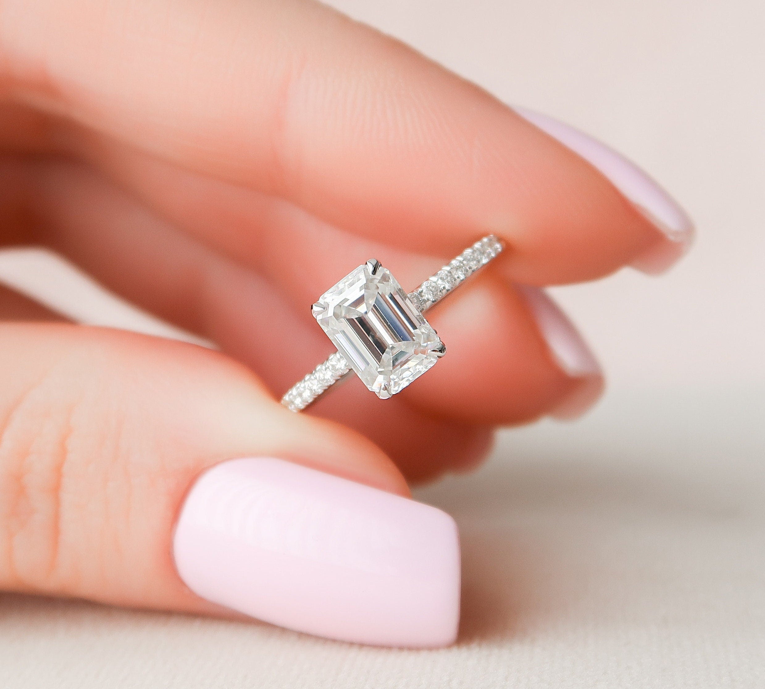 1.50 CT Emerald Pave Setting Moissanite Engagement Ring 1