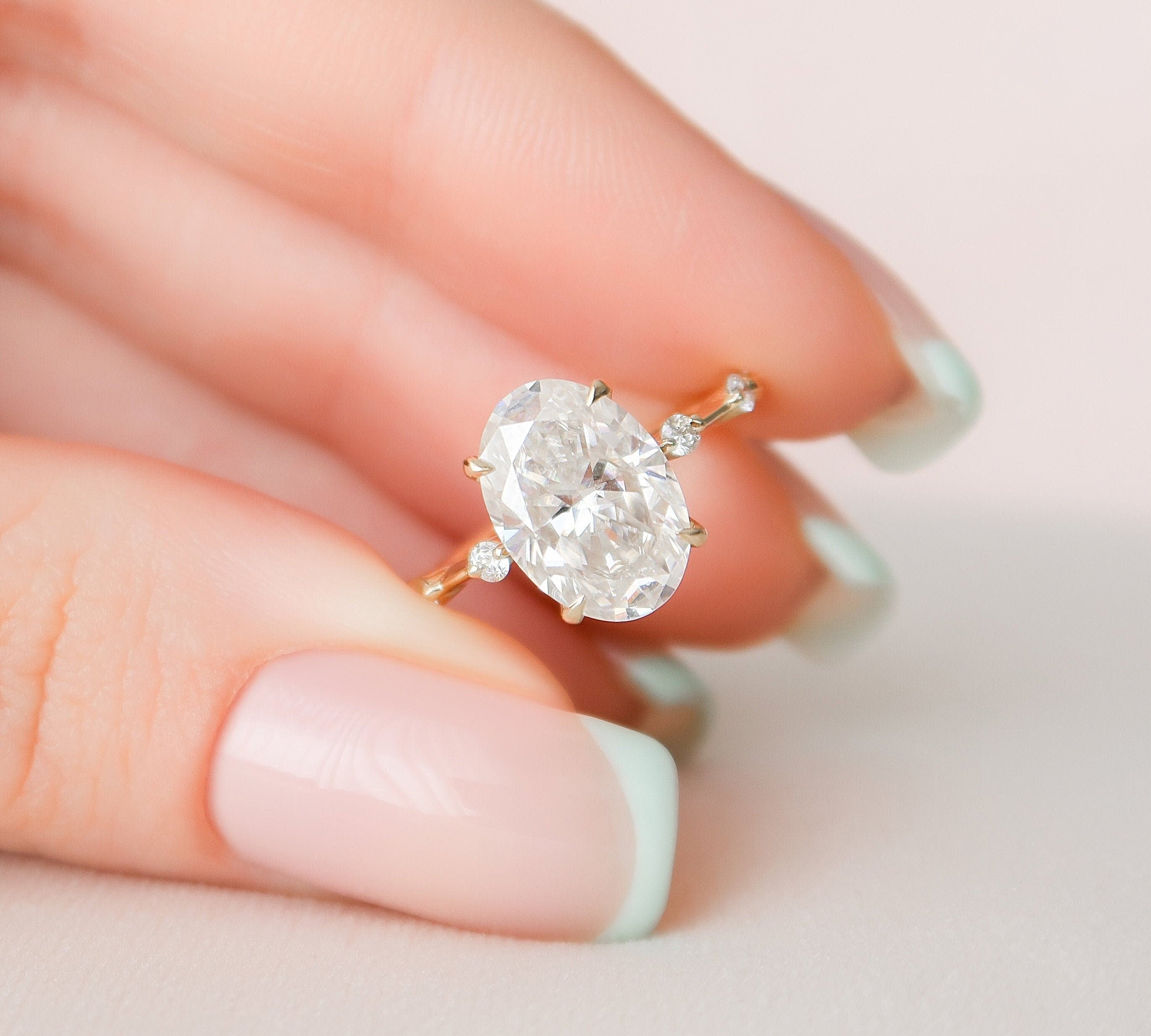 3.0 CT Oval Cut Dainty Pave Setting Moissanite Engagement Ring 1