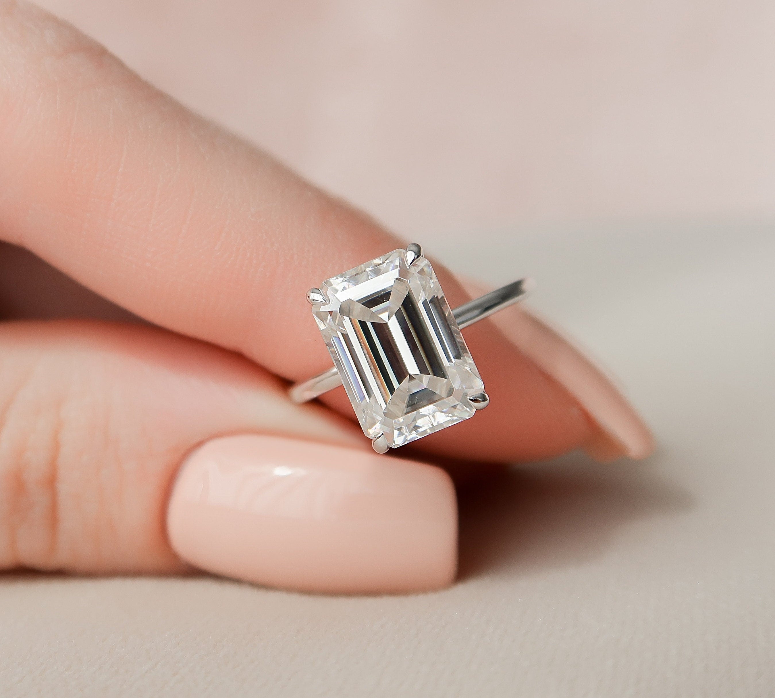 5.0 CT Emerald Cut Solitaire Style Moissanite Engagement Ring 3