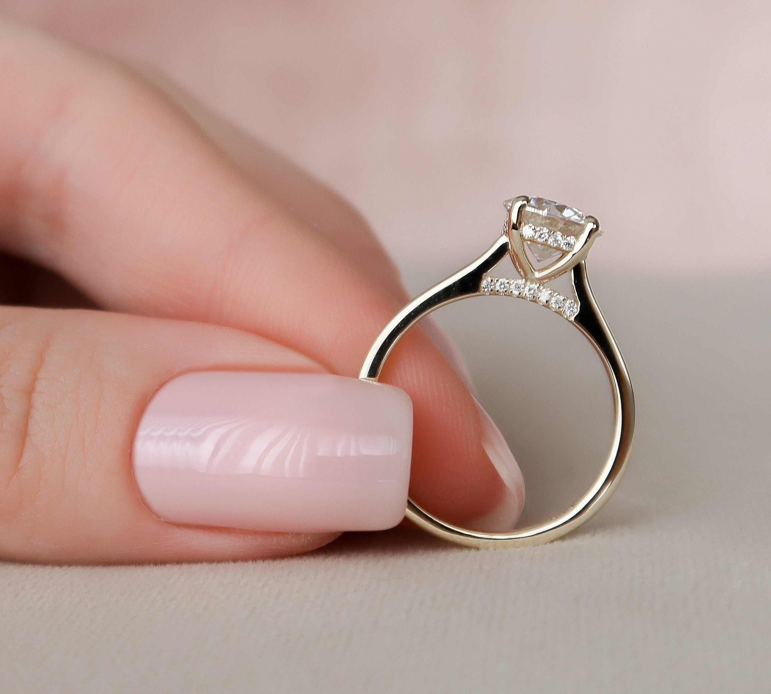 1.5 CT Round Hidden Halo Moissanite Engagement Ring With Diamond Bridge Setting 3