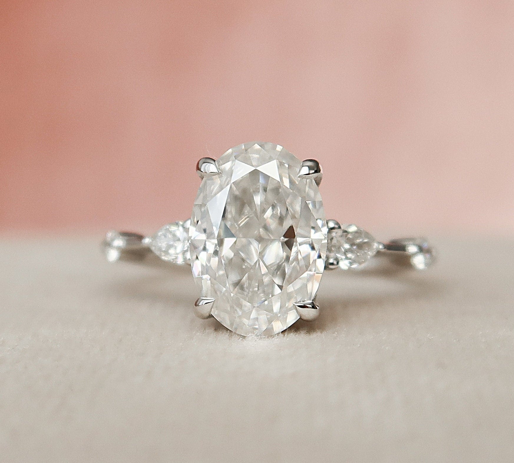 2.0 CT Oval Hidden Halo Moissanite Engagement Ring 3