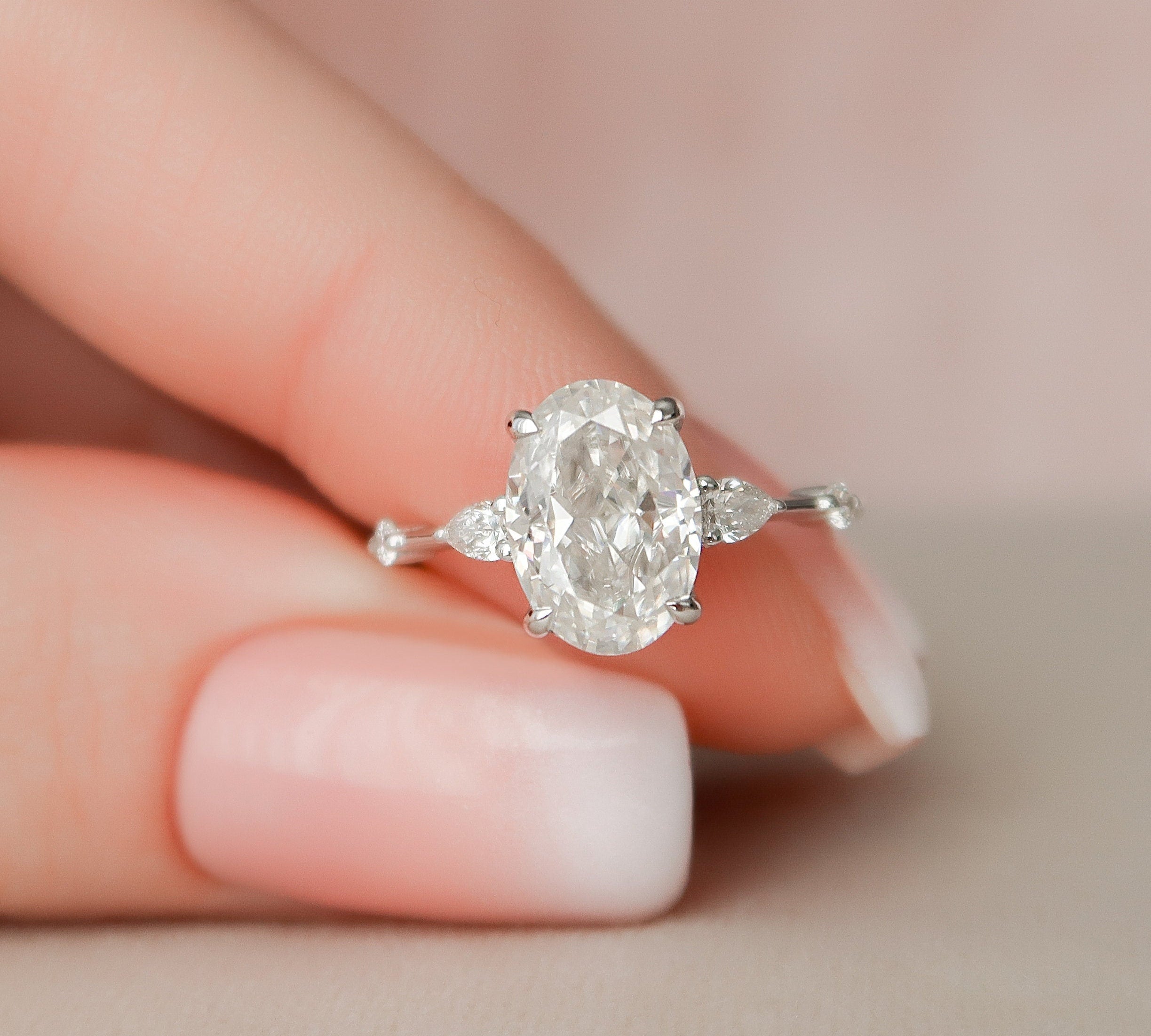 2.0 CT Oval Hidden Halo Moissanite Engagement Ring 1