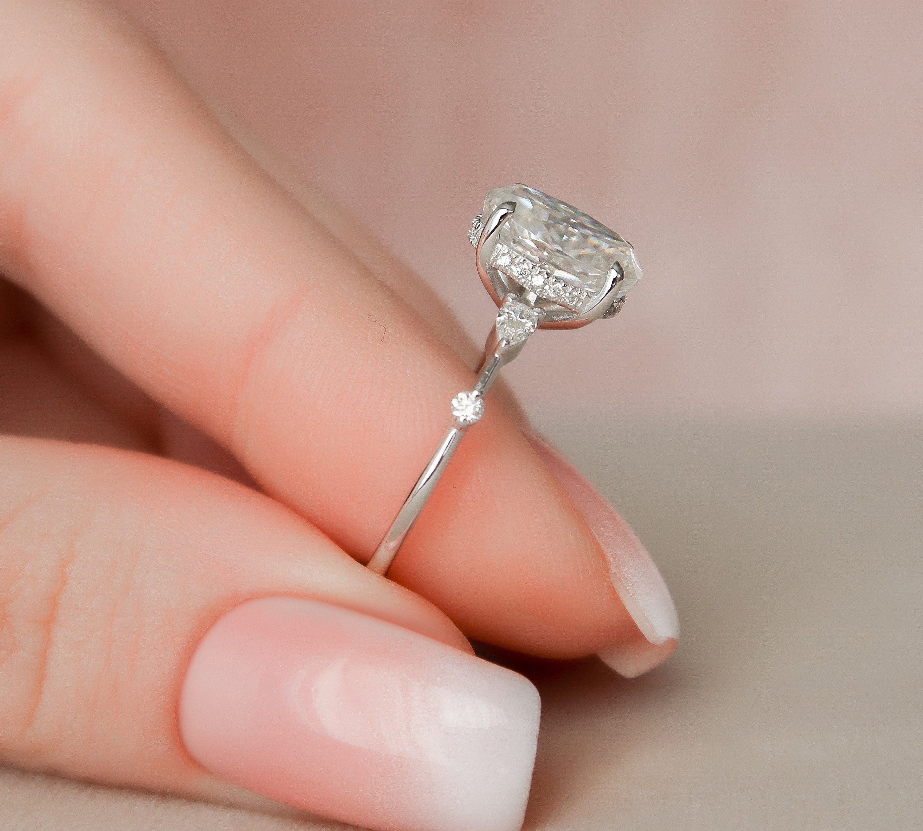 2.0 CT Oval Hidden Halo Moissanite Engagement Ring 2