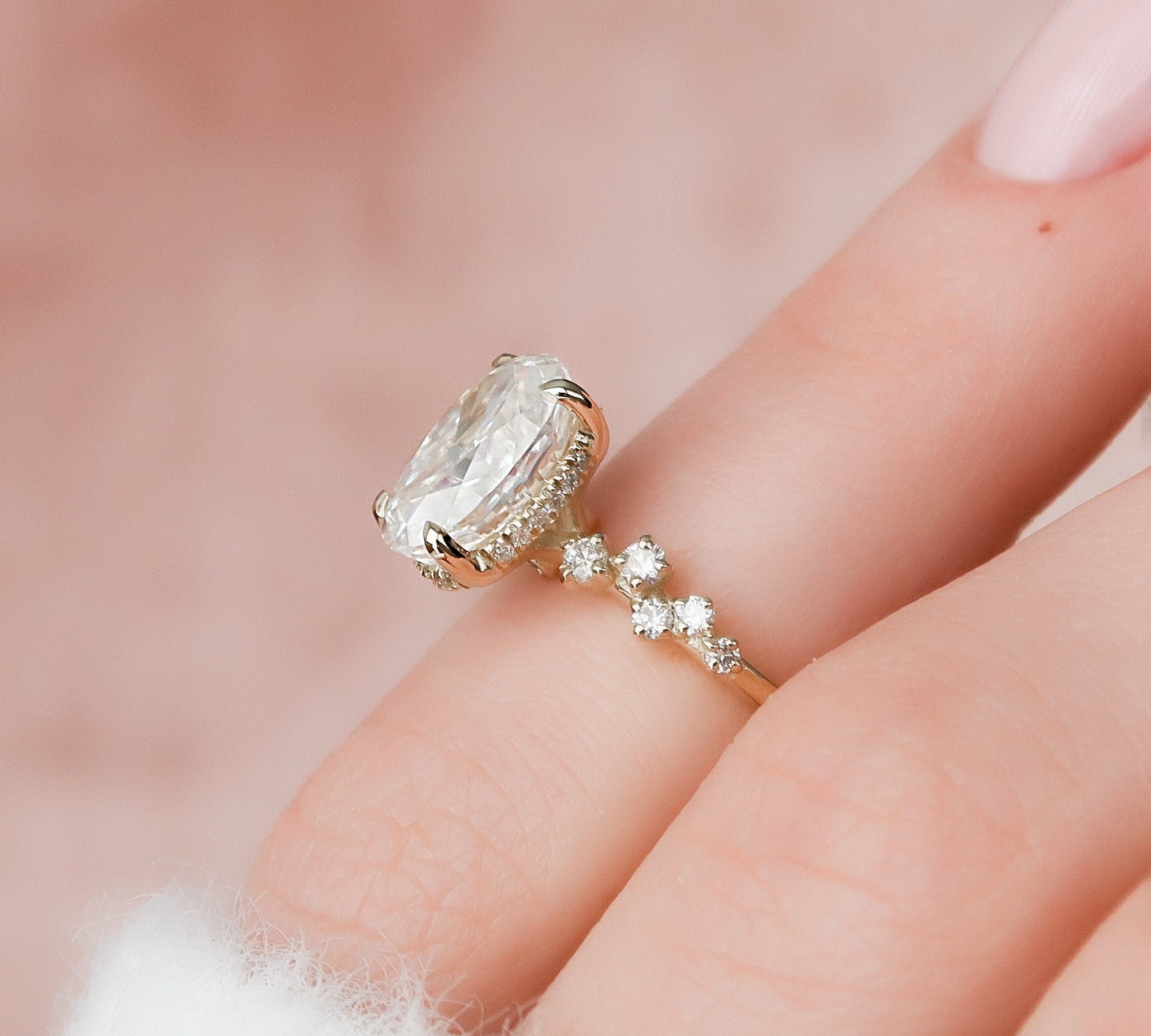 2.0 CT Oval Cut Cluster Style Pave Moissanite Engagement Ring 2