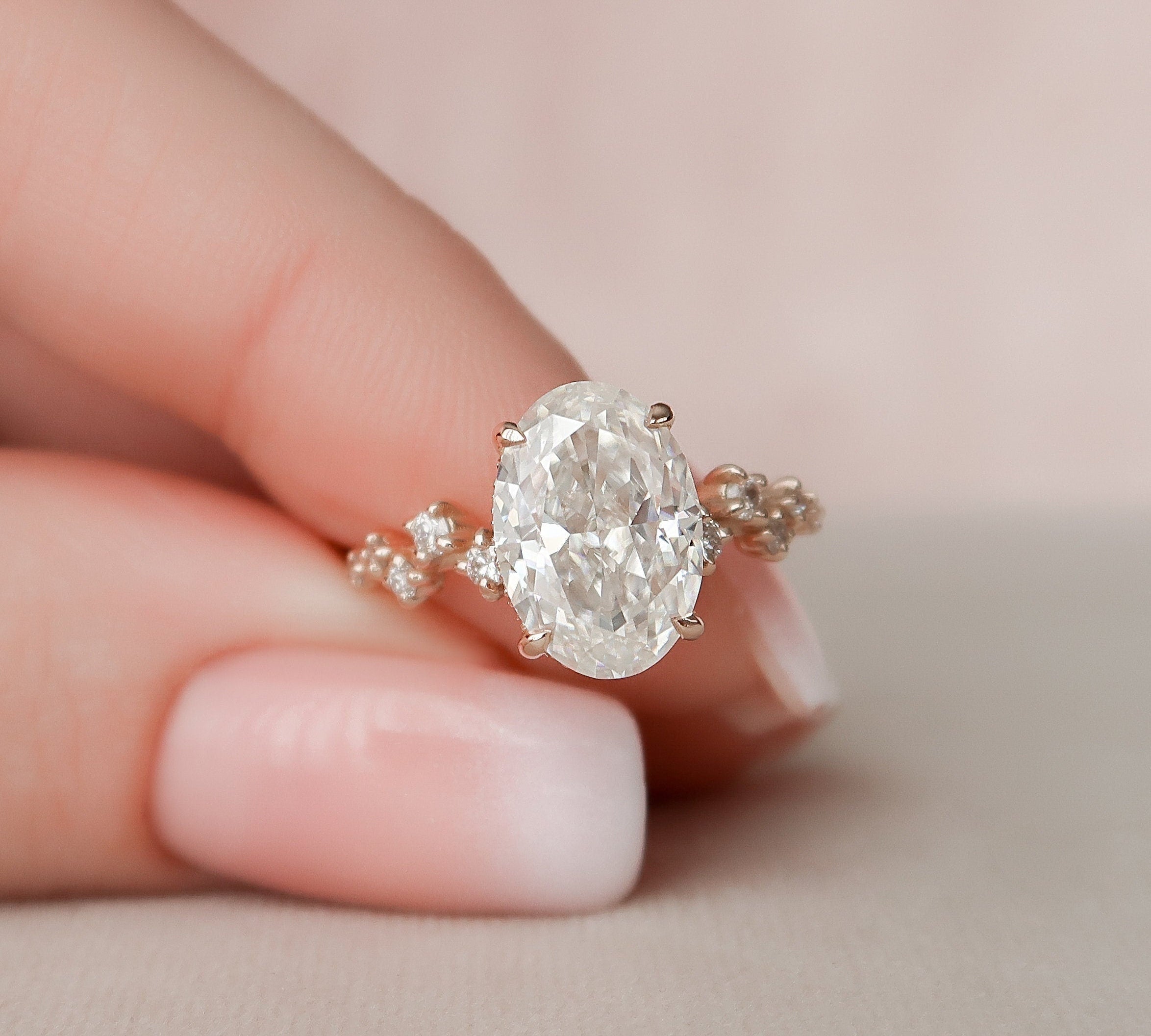 3.0 CT Oval Cut Cluster Style Pave Moissanite Engagement Ring 3