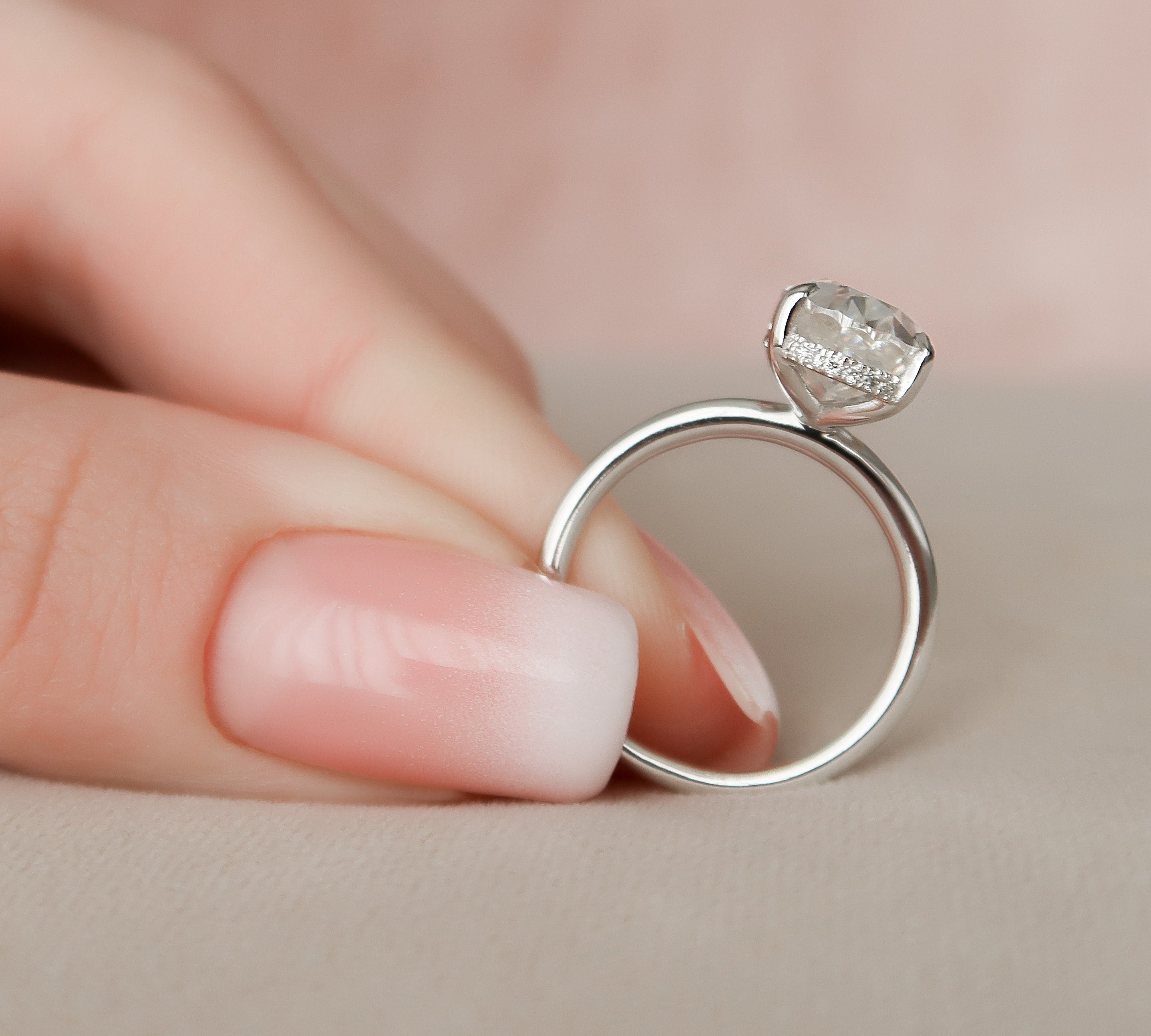 3.5 CT Oval Cut Solitaire Hidden Halo Moissanite Engagement Ring 2