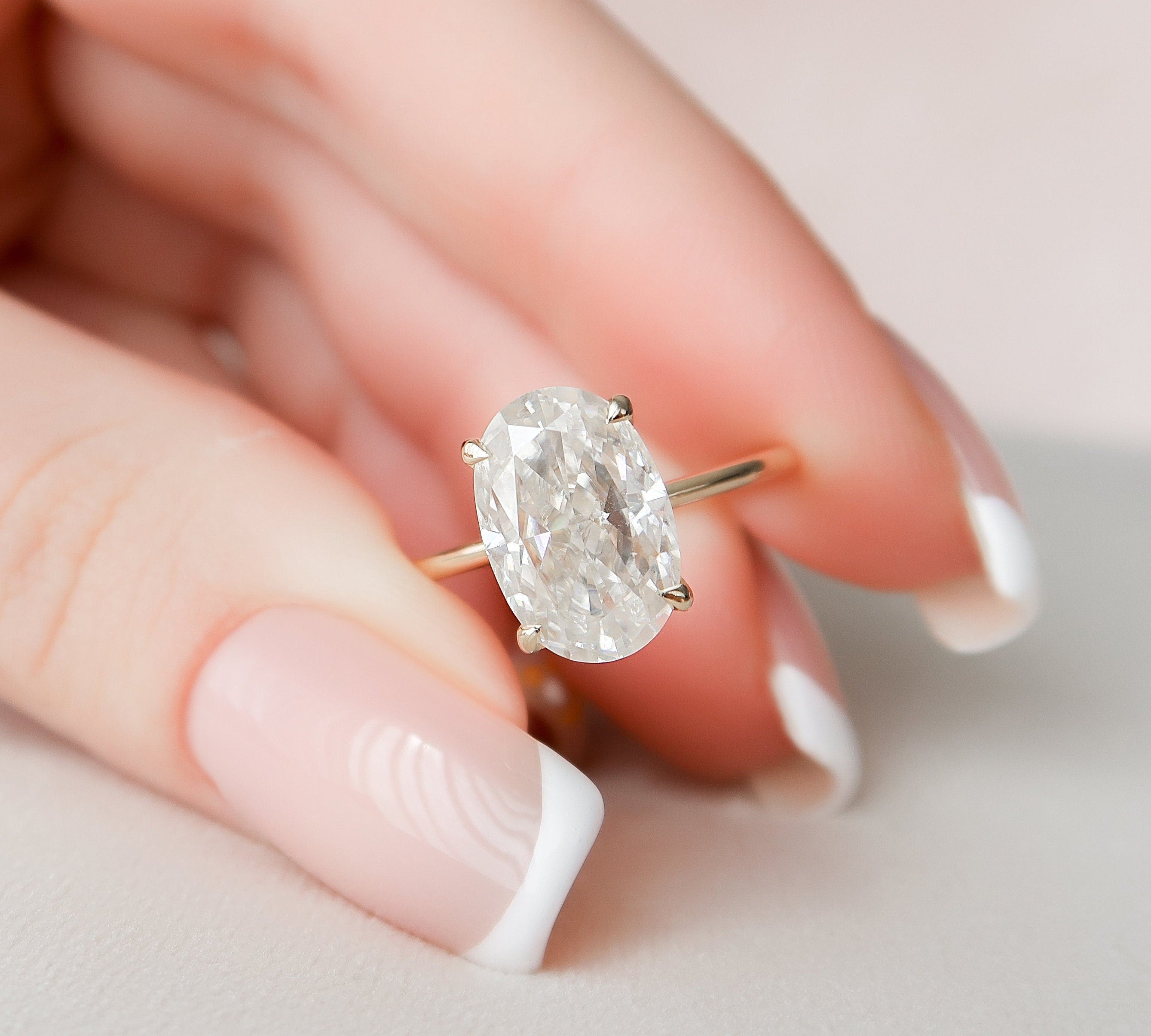 3.5 CT Oval Cut Solitaire Hidden Halo Moissanite Engagement Ring 1