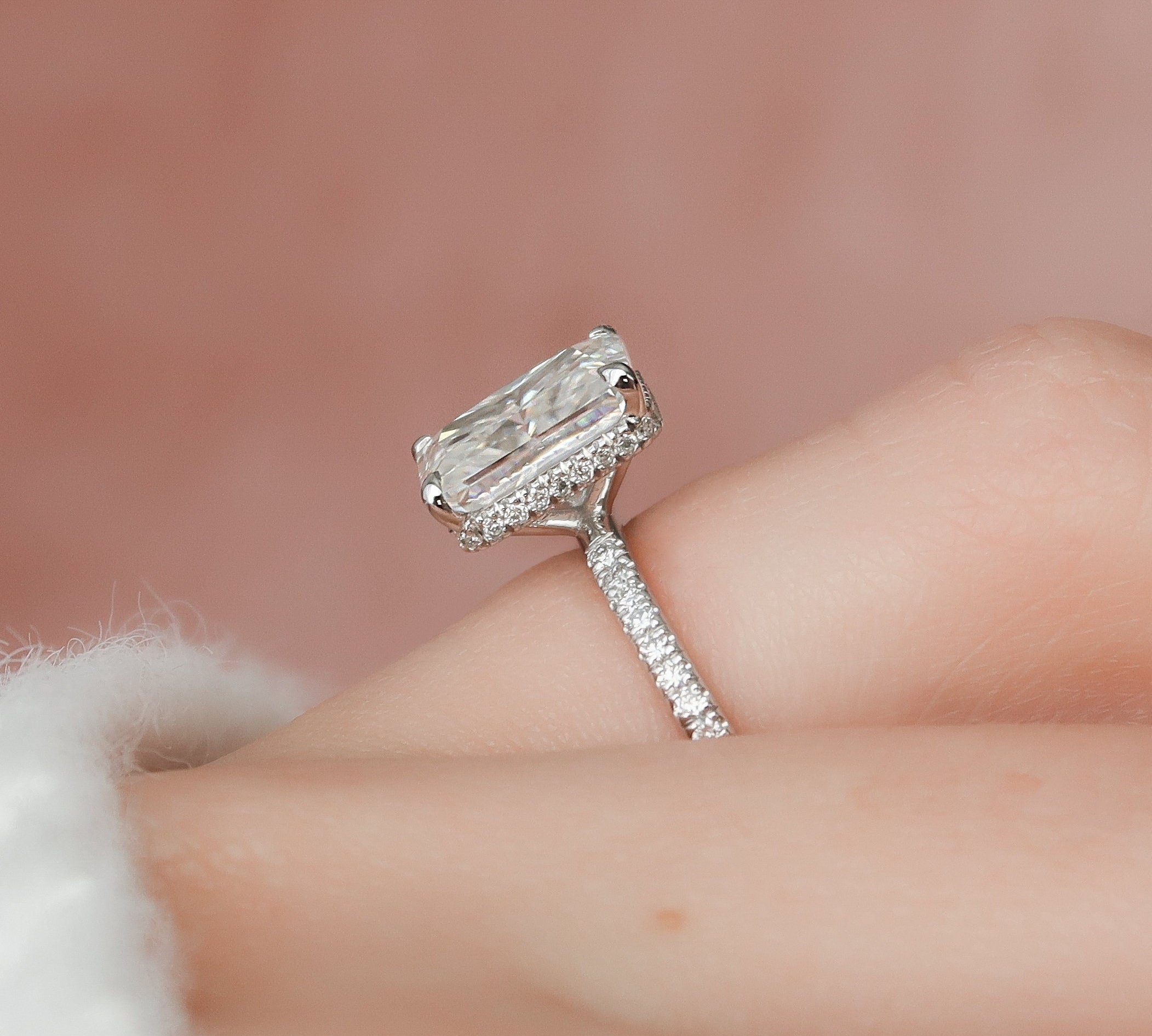 3.0 CT Radiant Pave & Hidden Halo Moissanite Engagement Ring 2