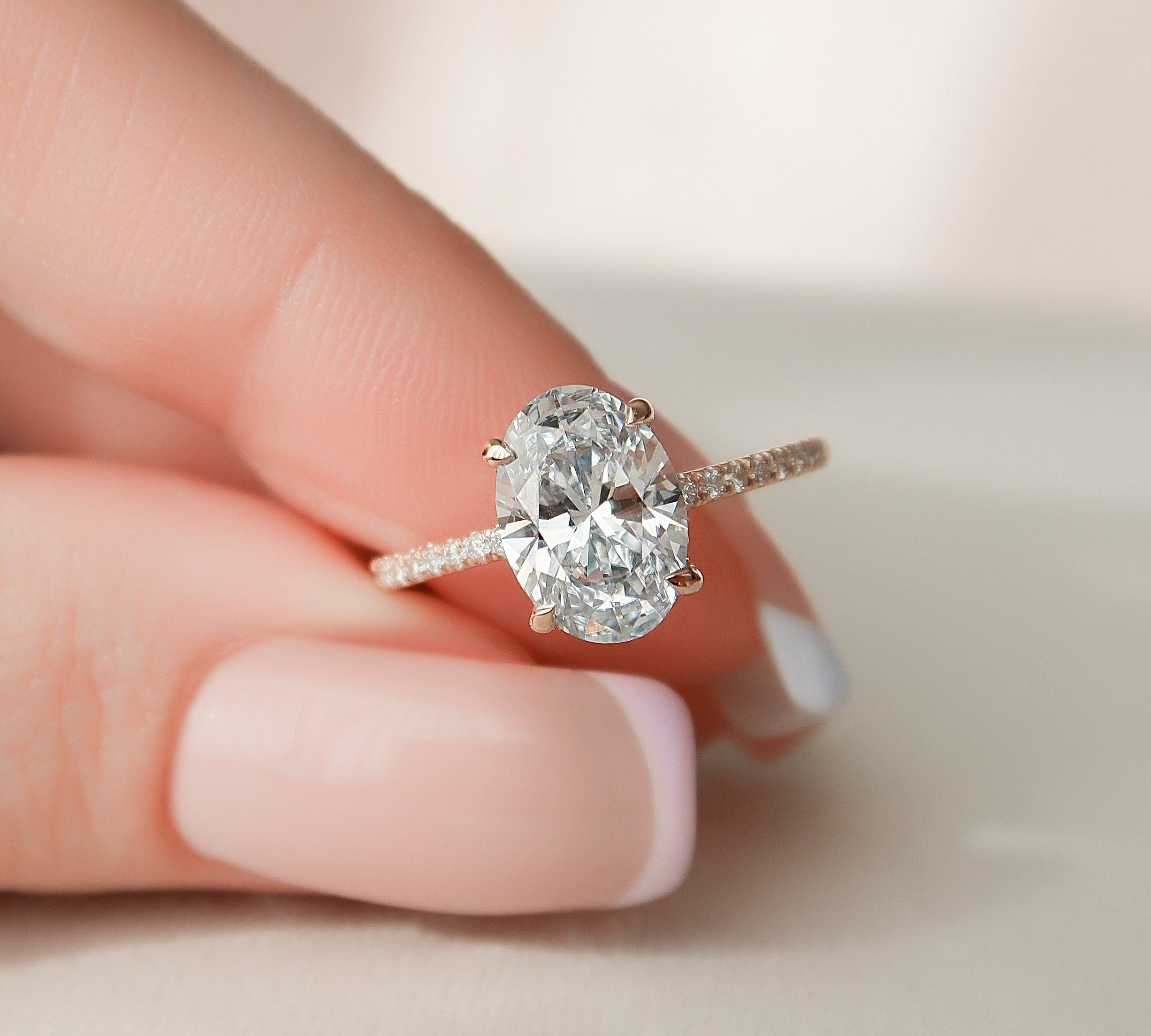 2.0 CT Oval Pave & Hidden Halo Style Moissanite Engagement Ring 1