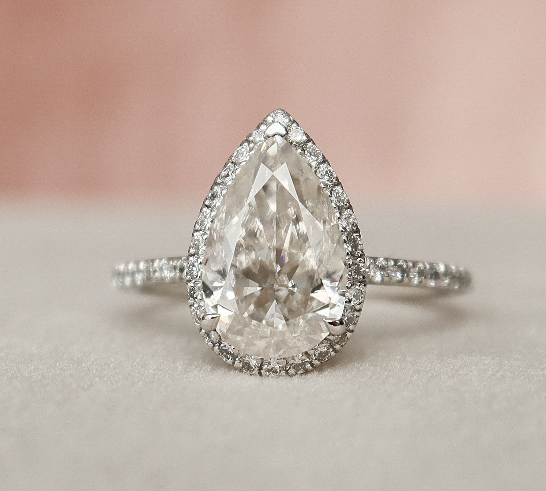 2.0 CT Pear Cut Halo & Pave Setting Moissanite Engagement Ring 2