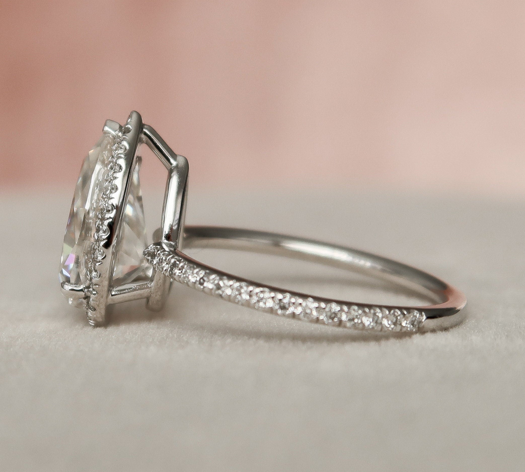 2.0 CT Pear Cut Halo & Pave Setting Moissanite Engagement Ring 3