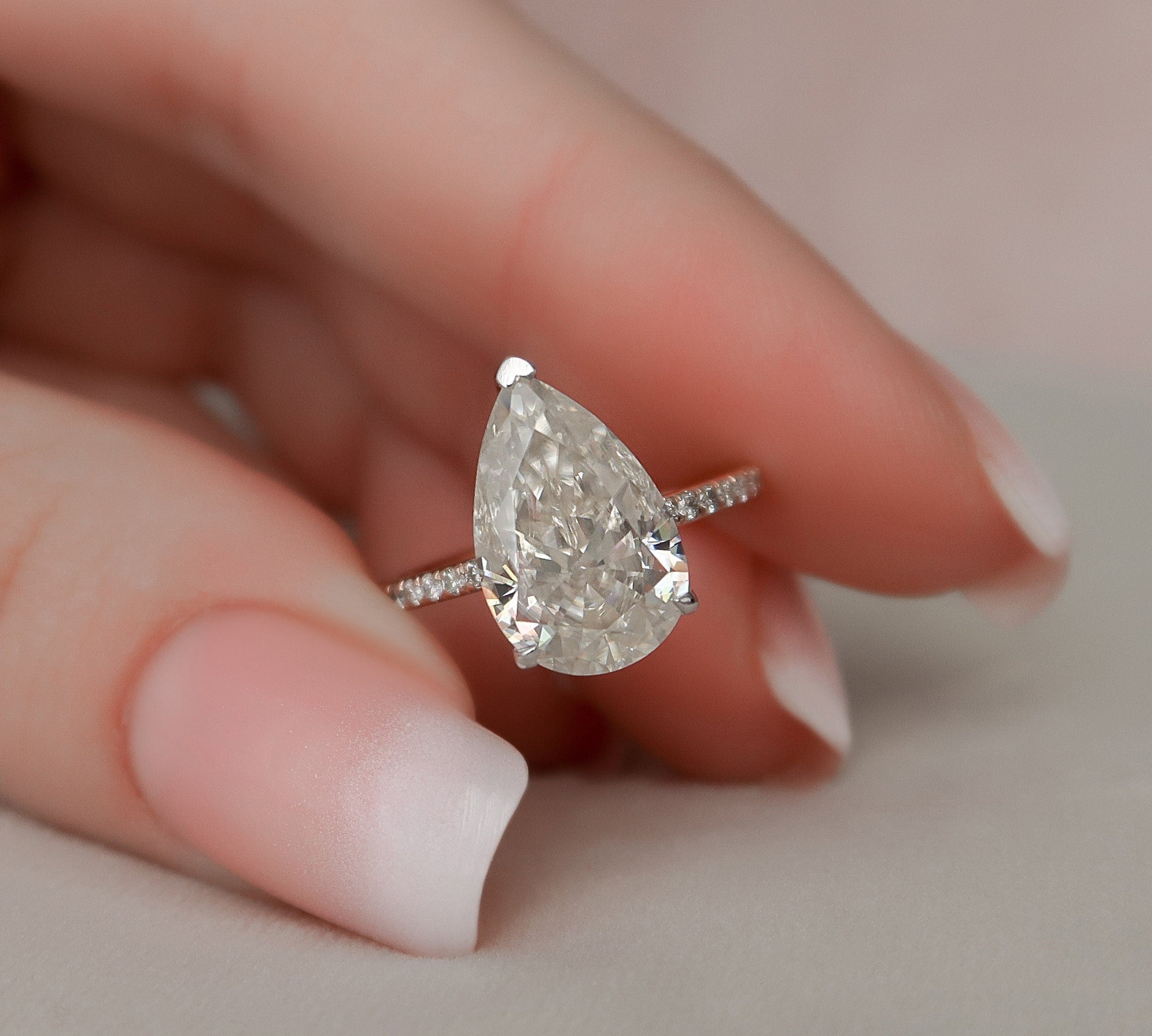 3.5 CT Pear Hidden Halo & Pave Setting Moissanite Engagement Ring 1