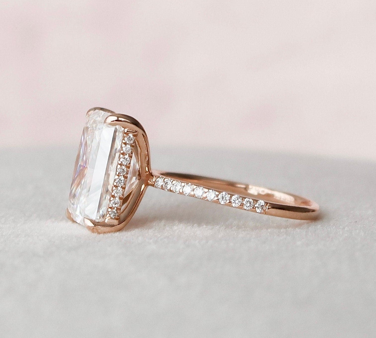 5.0 CT Radiant Hidden Halo & Pave Moissanite Engagement Ring 3