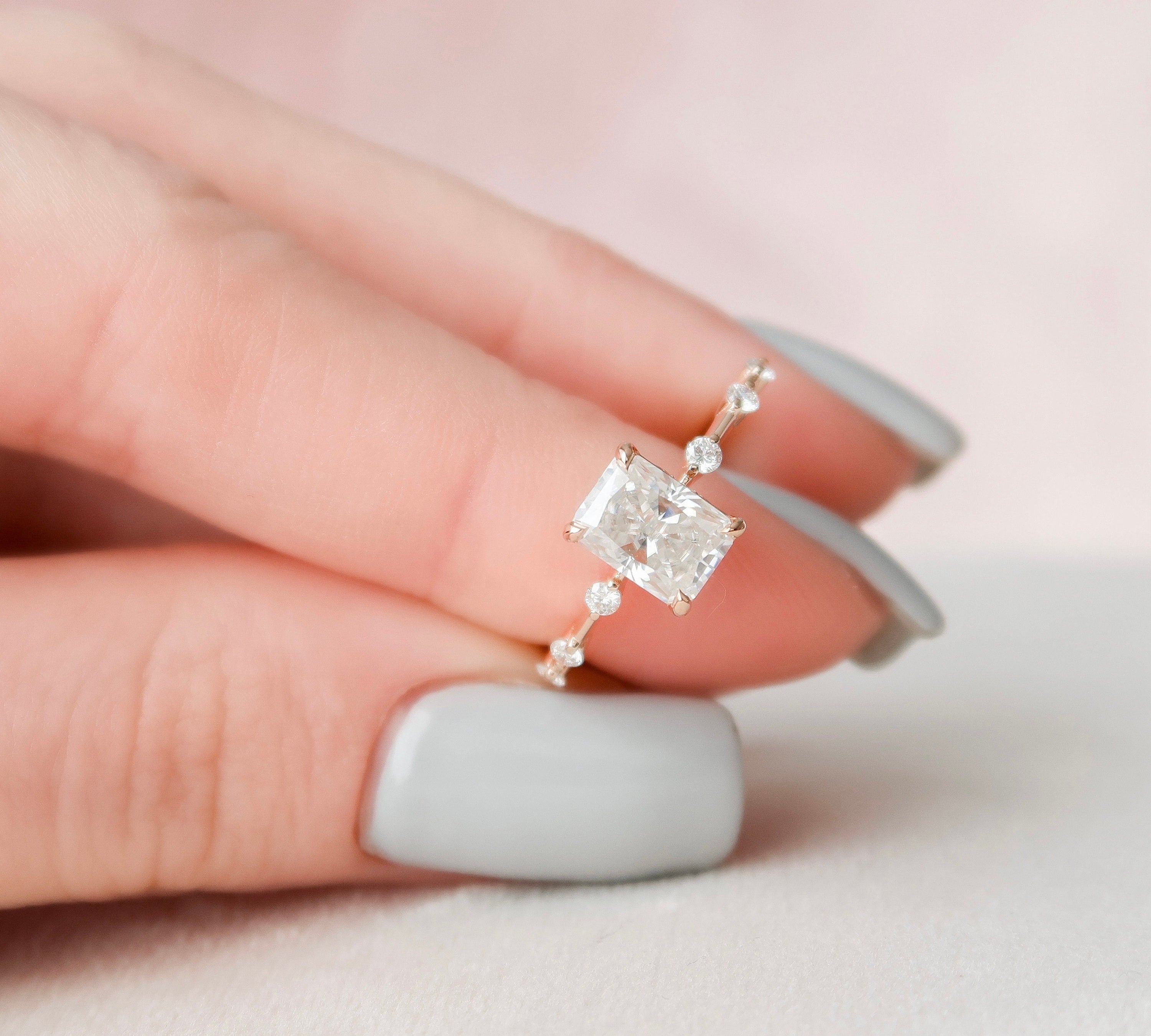 1.50 CT Radiant Dainty Moissanite Engagement Ring 1