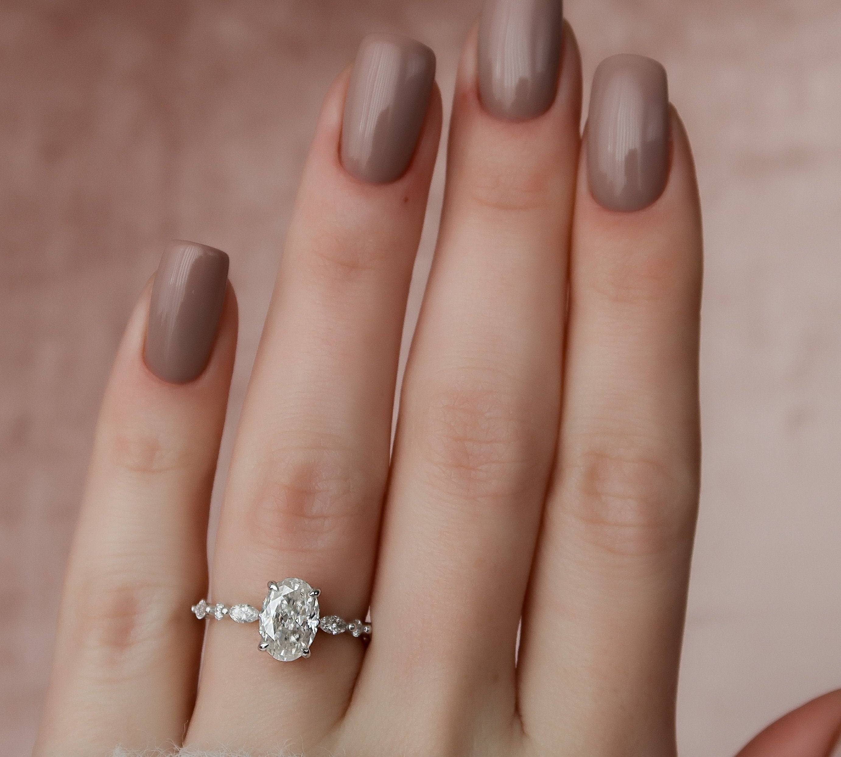 1.5 CT Oval Hidden Halo Pave Moissanite Engagement Ring 2