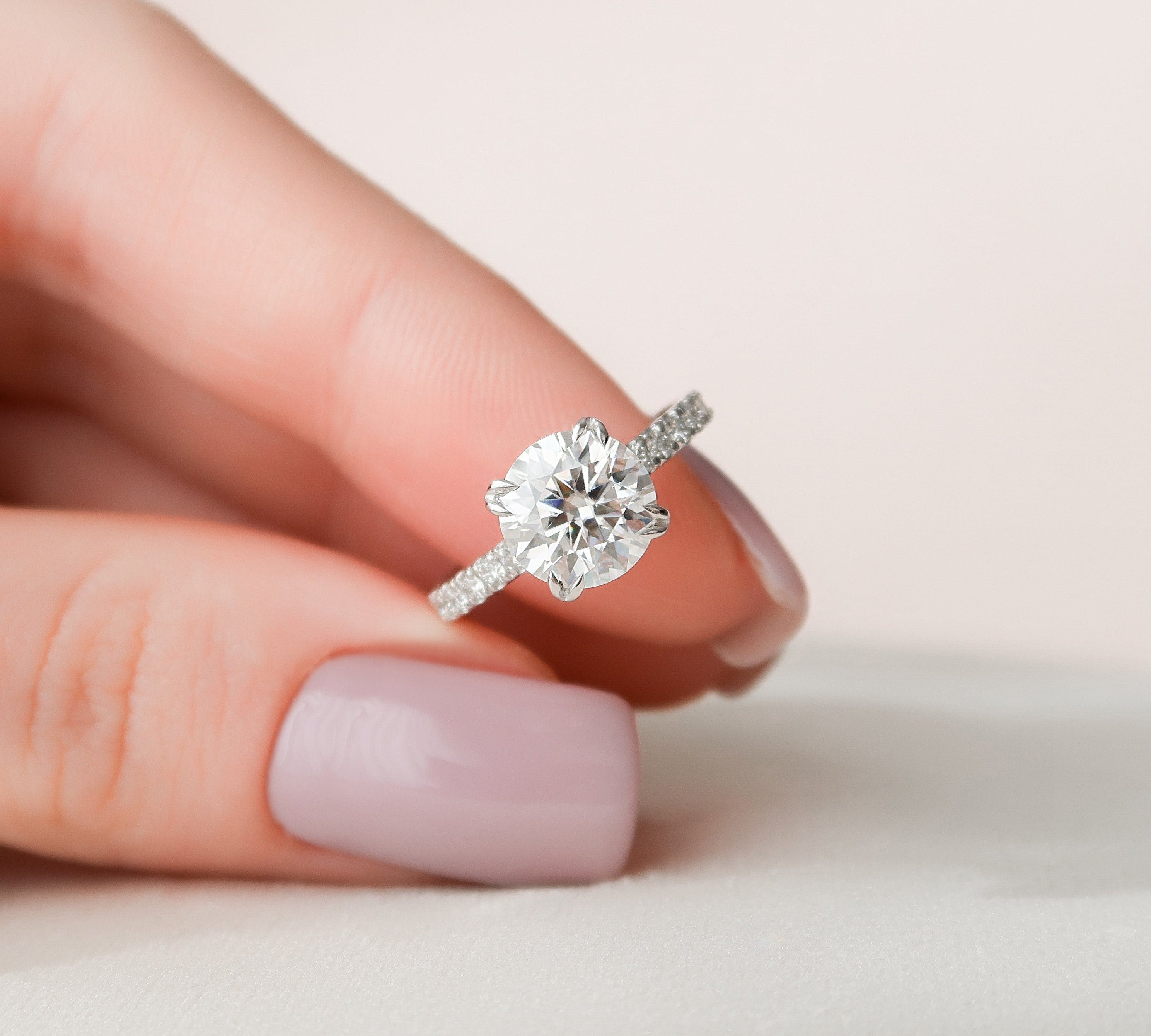 2.0 CT Round Hidden Halo Pave Moissanite Engagement Ring 1