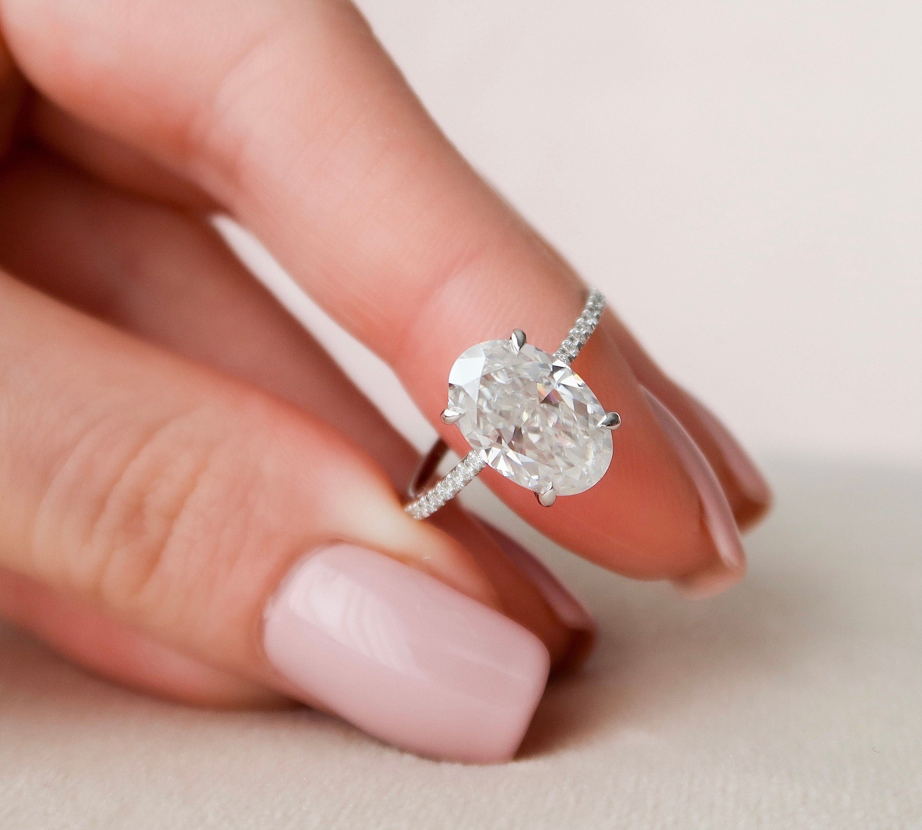 3.5 CT Oval Hidden Halo & Pave Moissanite Engagement Ring 1