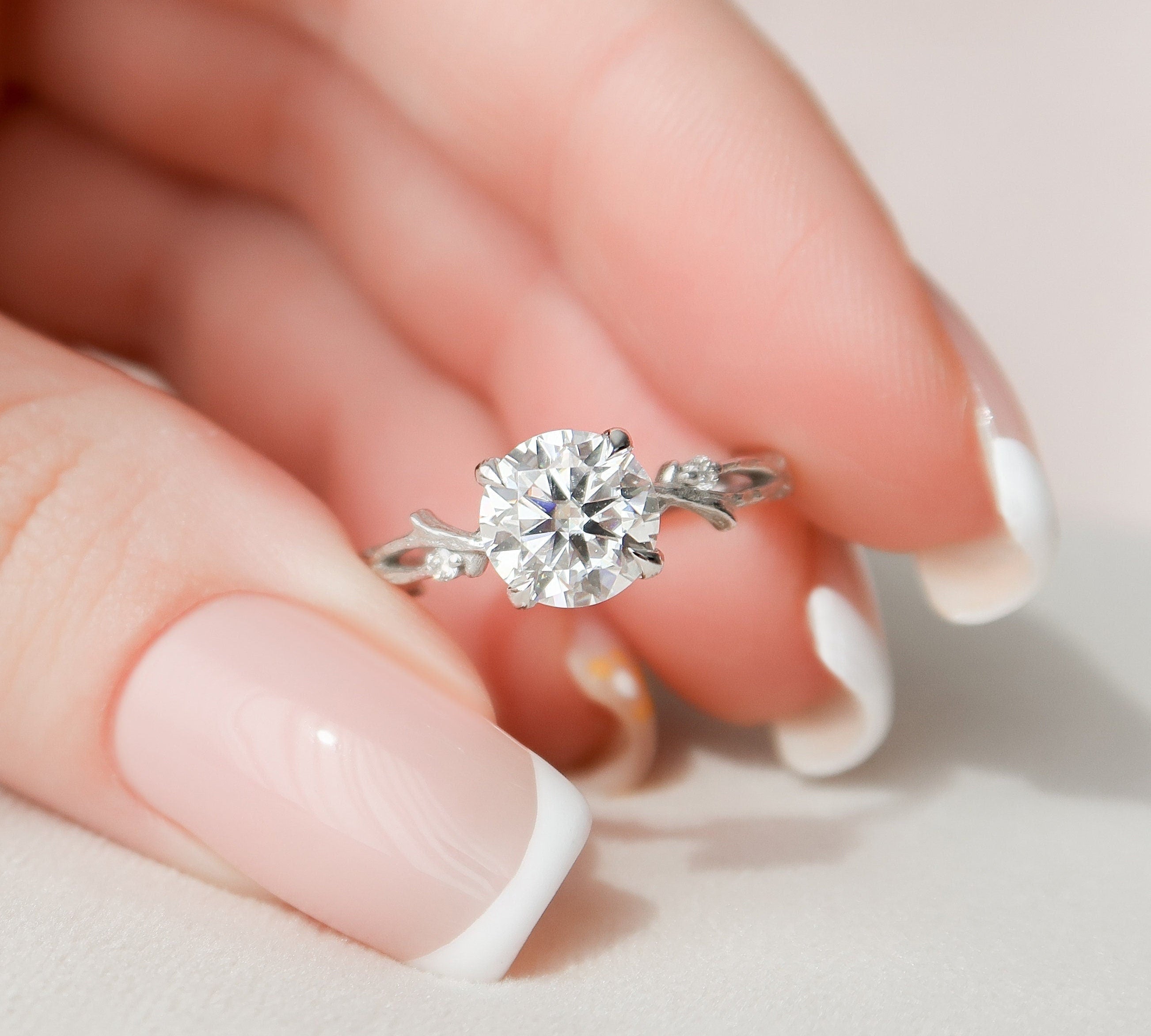 1.50 CT Round Twig Style Moissanite Engagement Ring 1