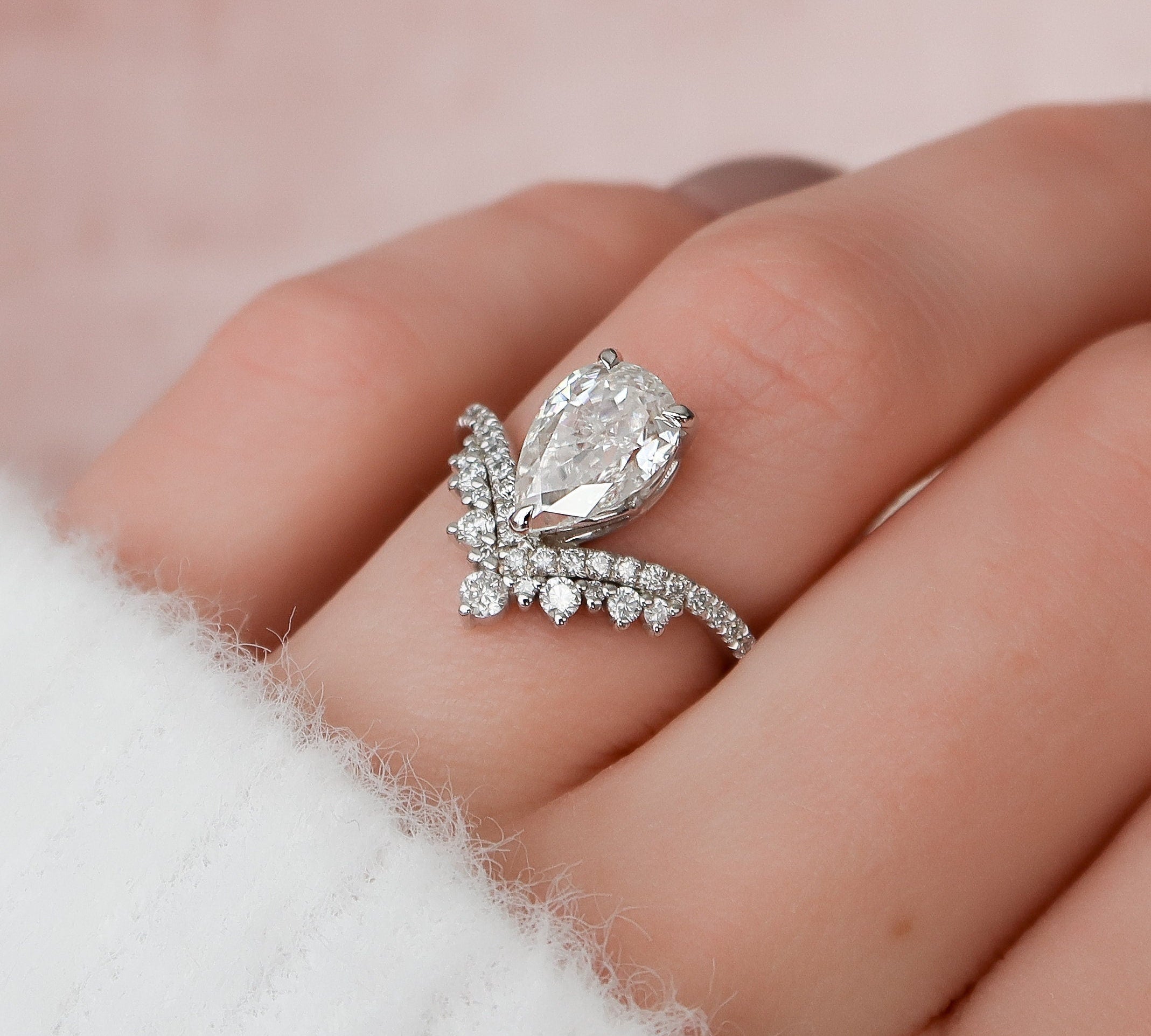 1.5 CT Pear Art Deco Moissanite Engagement Ring 2