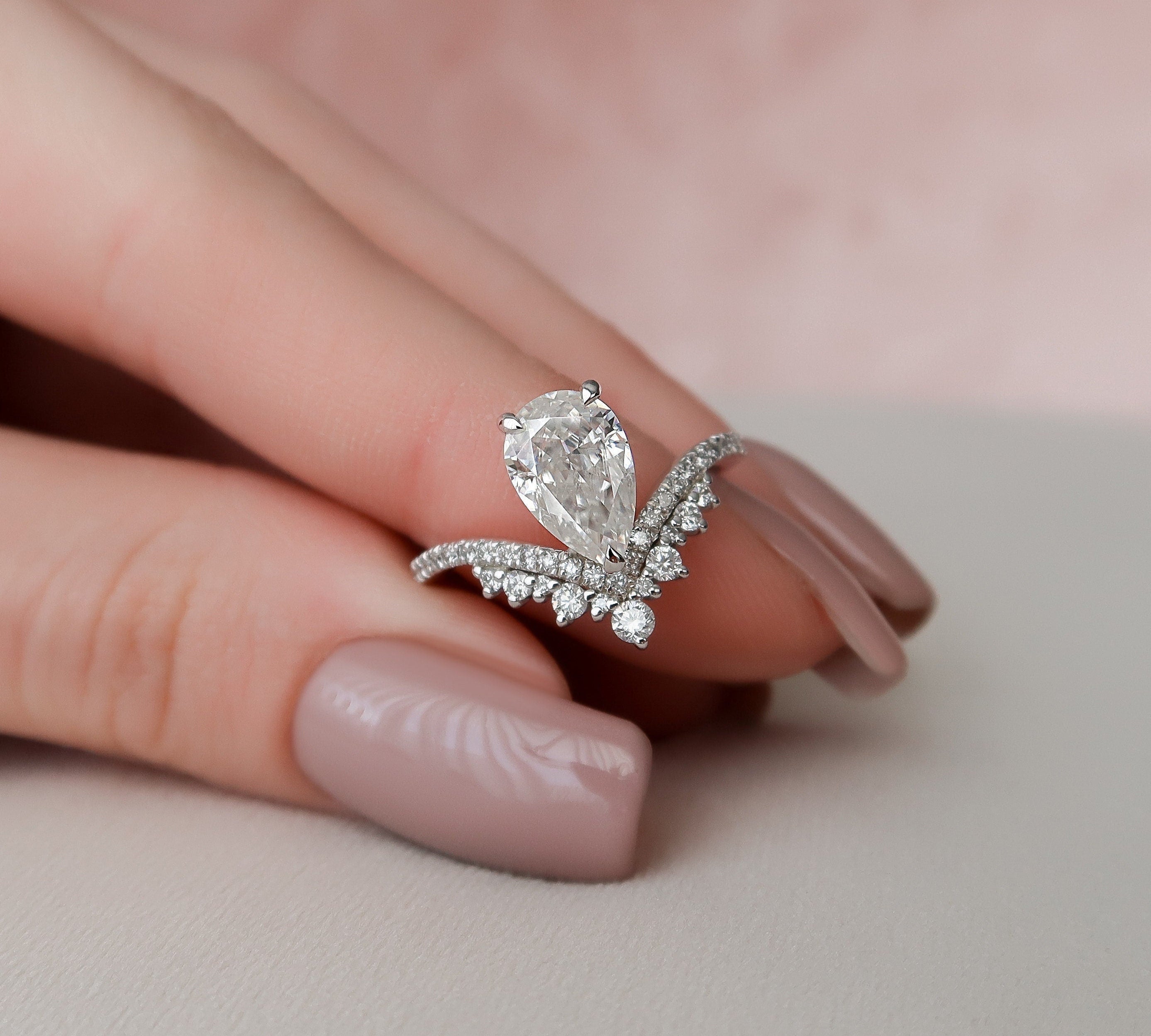 1.5 CT Pear Art Deco Moissanite Engagement Ring 1