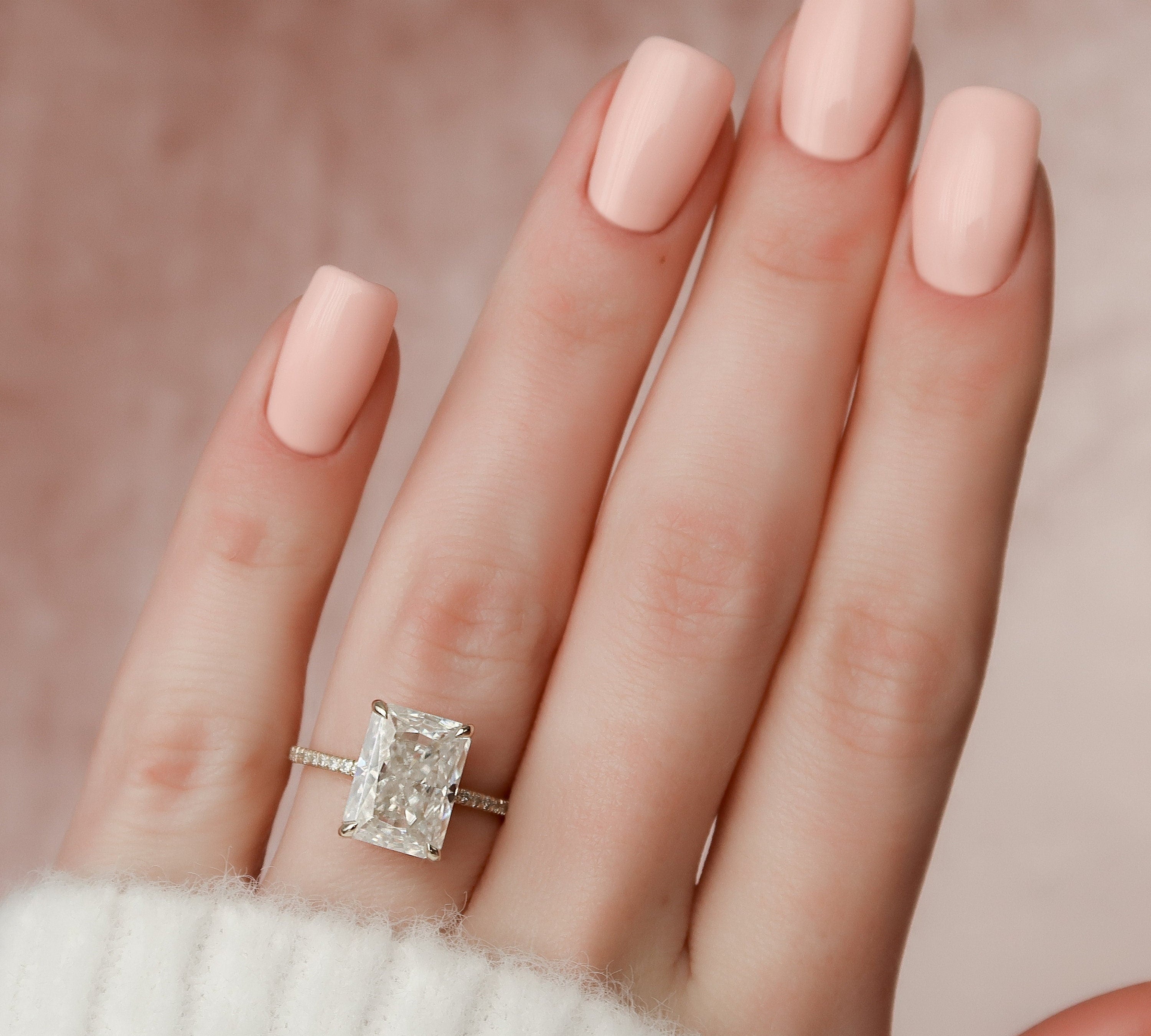 5.0 CT Radiant Hidden Halo & Pave Moissanite Engagement Ring 2