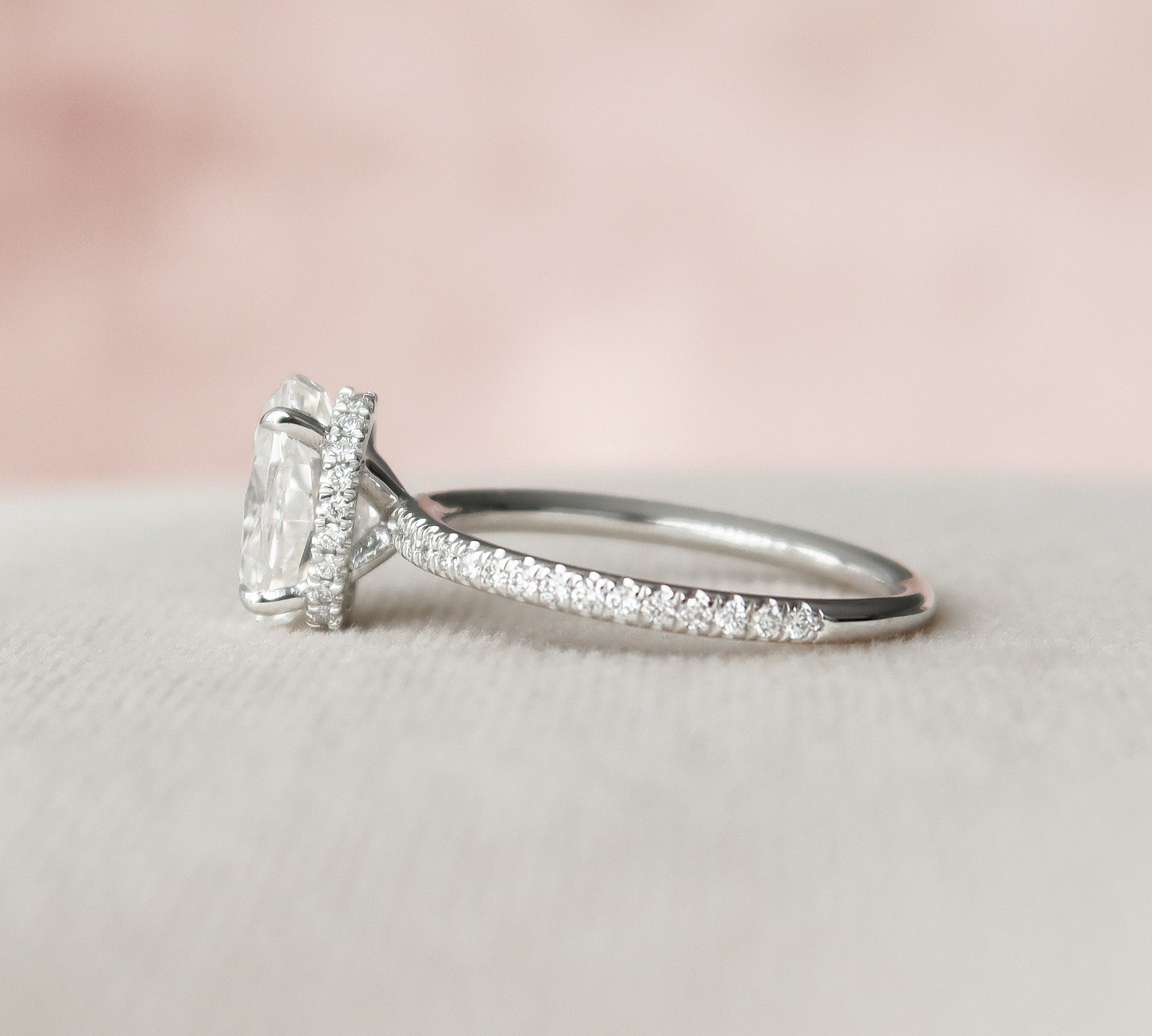 1.5 CT Oval Hidden Halo Pave Moissanite Engagement Ring 3