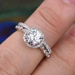 1.5 CT Round Cut Halo Pave Setting Moissanite Bridal Ring Set 1