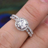 1.5 CT Round Cut Halo Pave Setting Moissanite Bridal Ring Set 1
