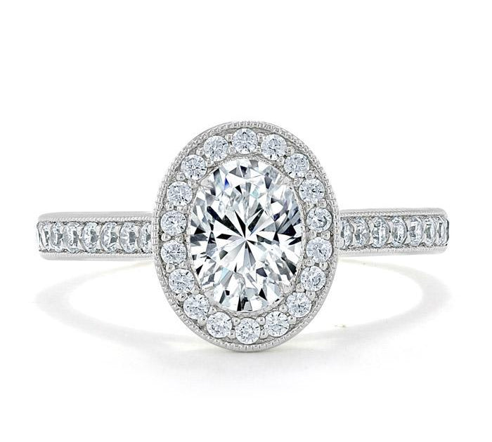 1.0 CT Oval Cut Halo Pave Moissanite Engagement Ring 1