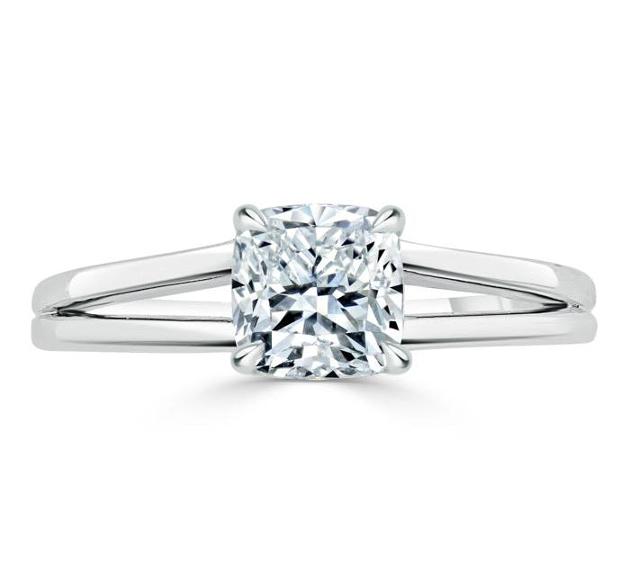 1.0 CT Cushion Cut Solitaire Split Shank Setting Moissanite Engagement Ring 1