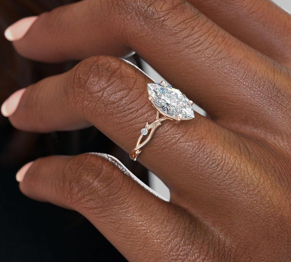 1.58 CT Marquise Cut Solitaire Twig Style Moissanite Engagement Ring 2