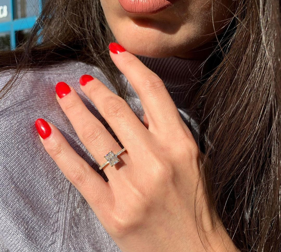 1.8 CT Radiant Solitaire & Pave Moissanite Engagement Ring 3