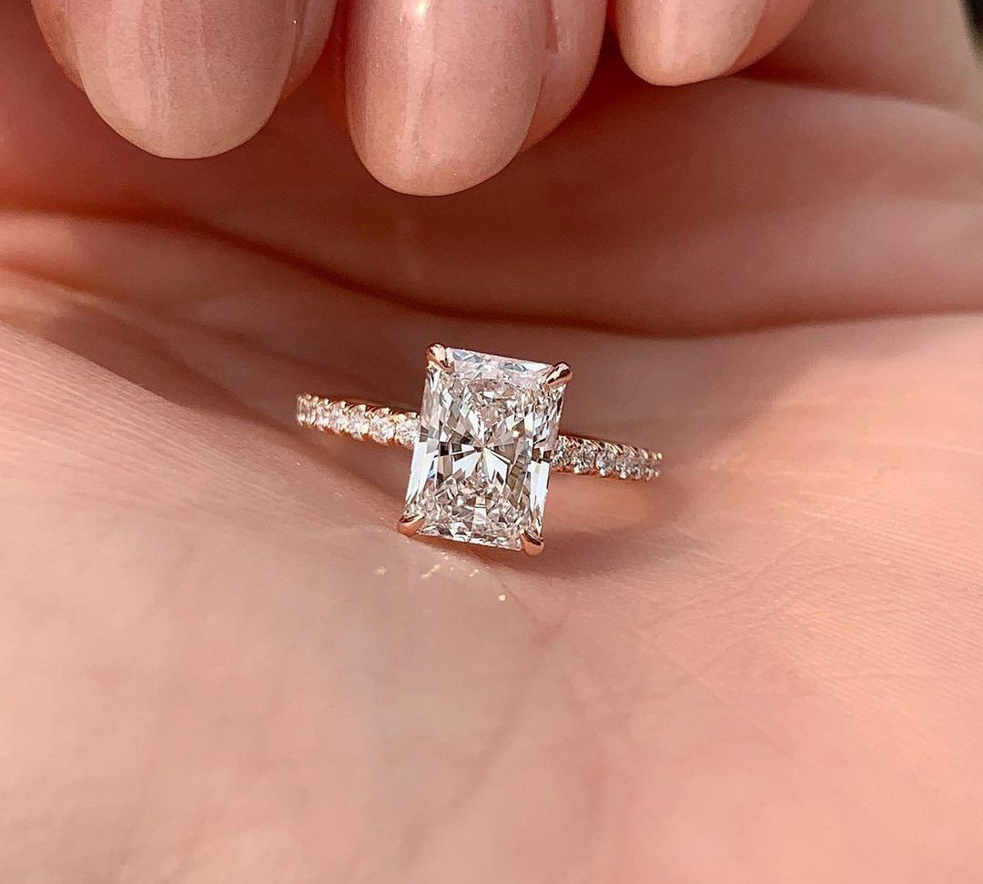 1.8 CT Radiant Solitaire & Pave Moissanite Engagement Ring 2