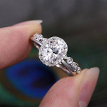 1.0 CT Oval Cut Halo Pave Moissanite Bridal Ring Set 1