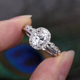 1.0 CT Oval Cut Halo Pave Moissanite Bridal Ring Set 1