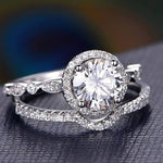 1.5 CT Round Cut Halo Pave Setting Moissanite Bridal Ring Set 4