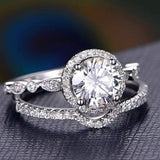 1.5 CT Round Cut Halo Pave Setting Moissanite Bridal Ring Set 4