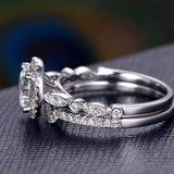 1.5 CT Round Cut Halo Pave Setting Moissanite Bridal Ring Set 5